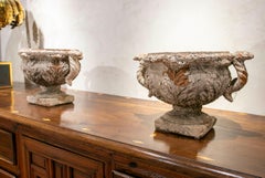 Pair of Decorative Terracotta Cups with Aged Patina and Handles