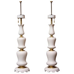 Pair of Decorative Tiered Ceramic and Brass Lamps by Gerald Thurston