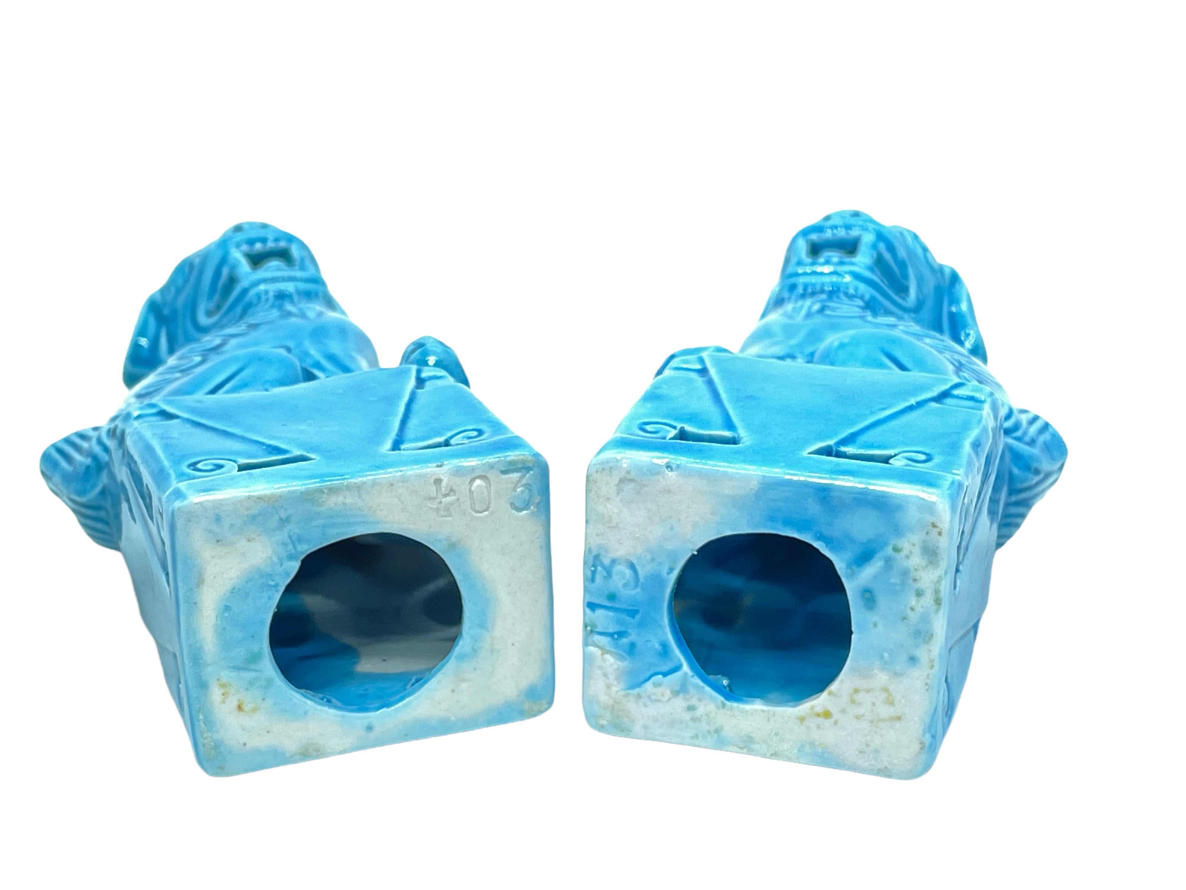 Chinese Pair of Decorative Turquoise Blue Mini Foo Dogs Sculptures