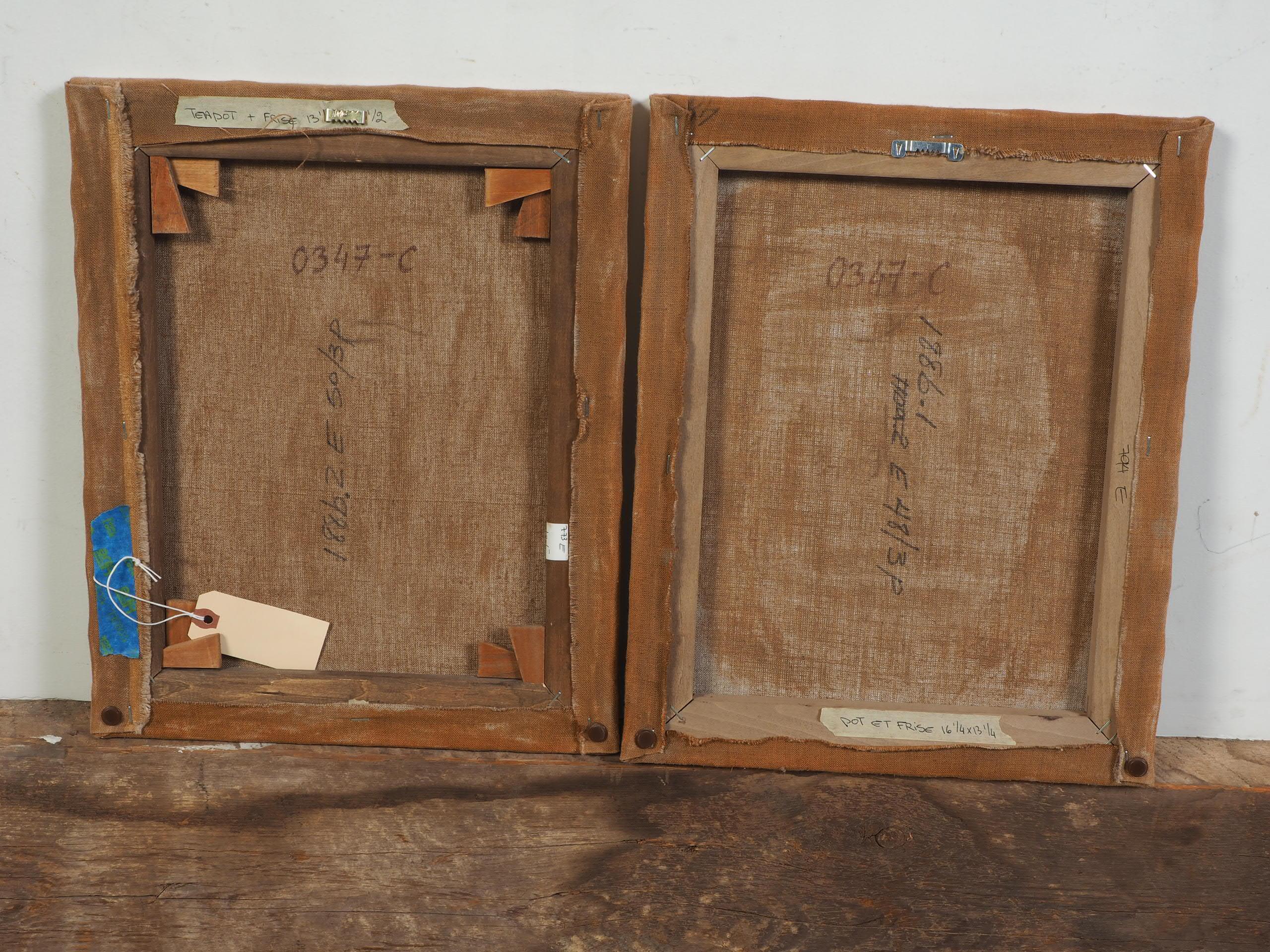 Pareja de óleos sobre lienzo decorativos vintage firmados en venta 2