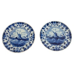 Pareja de Placas Decorativas de Pared con Molinos de Viento, Países Bajos circa 1960