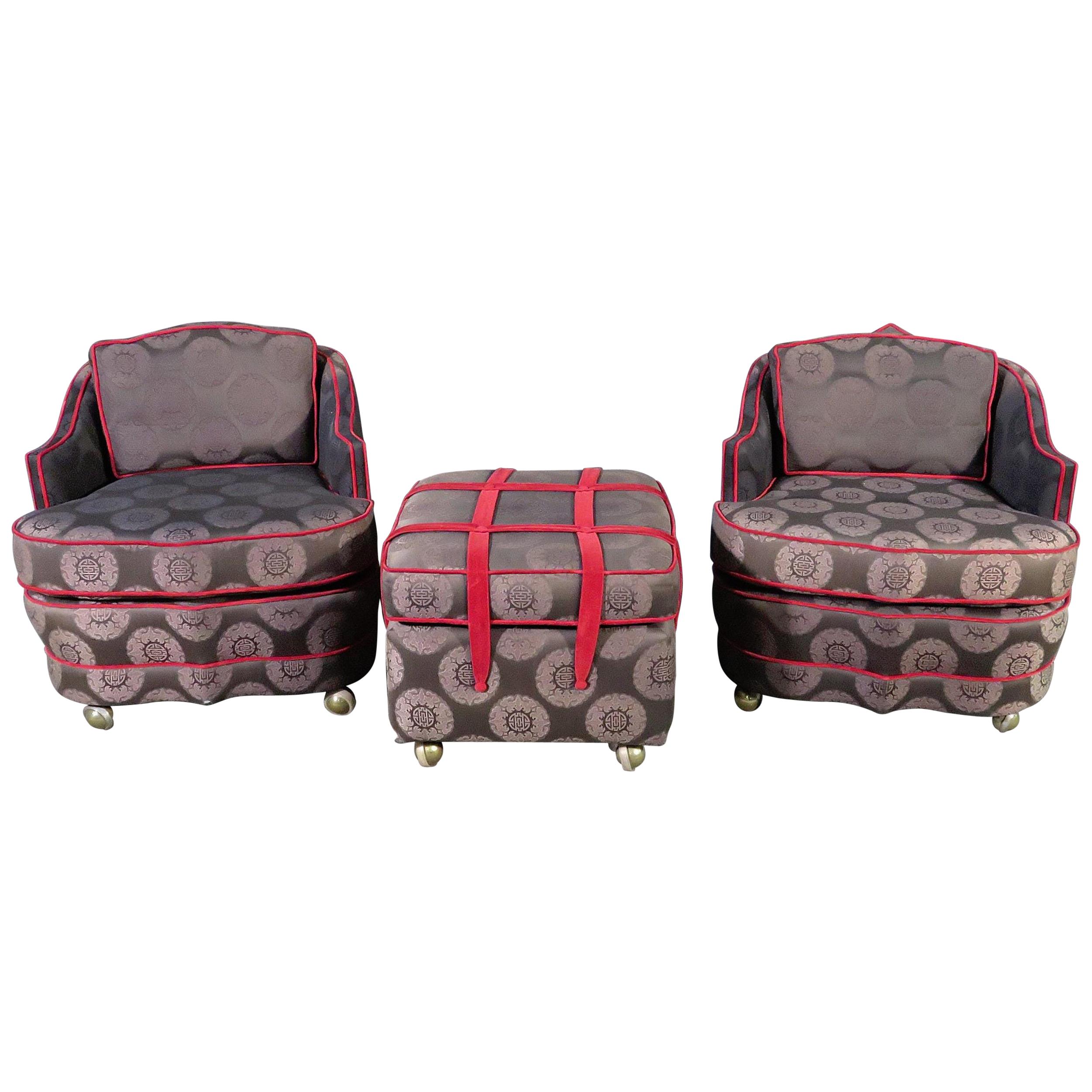 Pair of Decorator Chairs & Ottoman