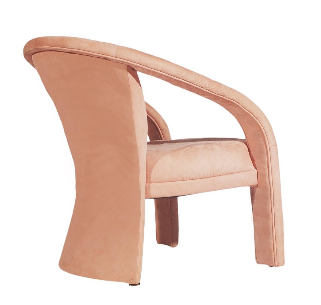 Fabric Pair of Decorator Mid Century Post Modern Armchair Lounge Chairs in Blush Pink For Sale