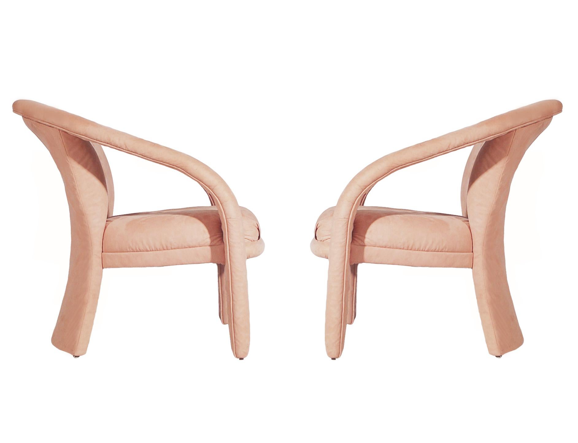 Pair of Decorator Mid Century Post Modern Armchair Lounge Chairs in Blush Pink For Sale 1