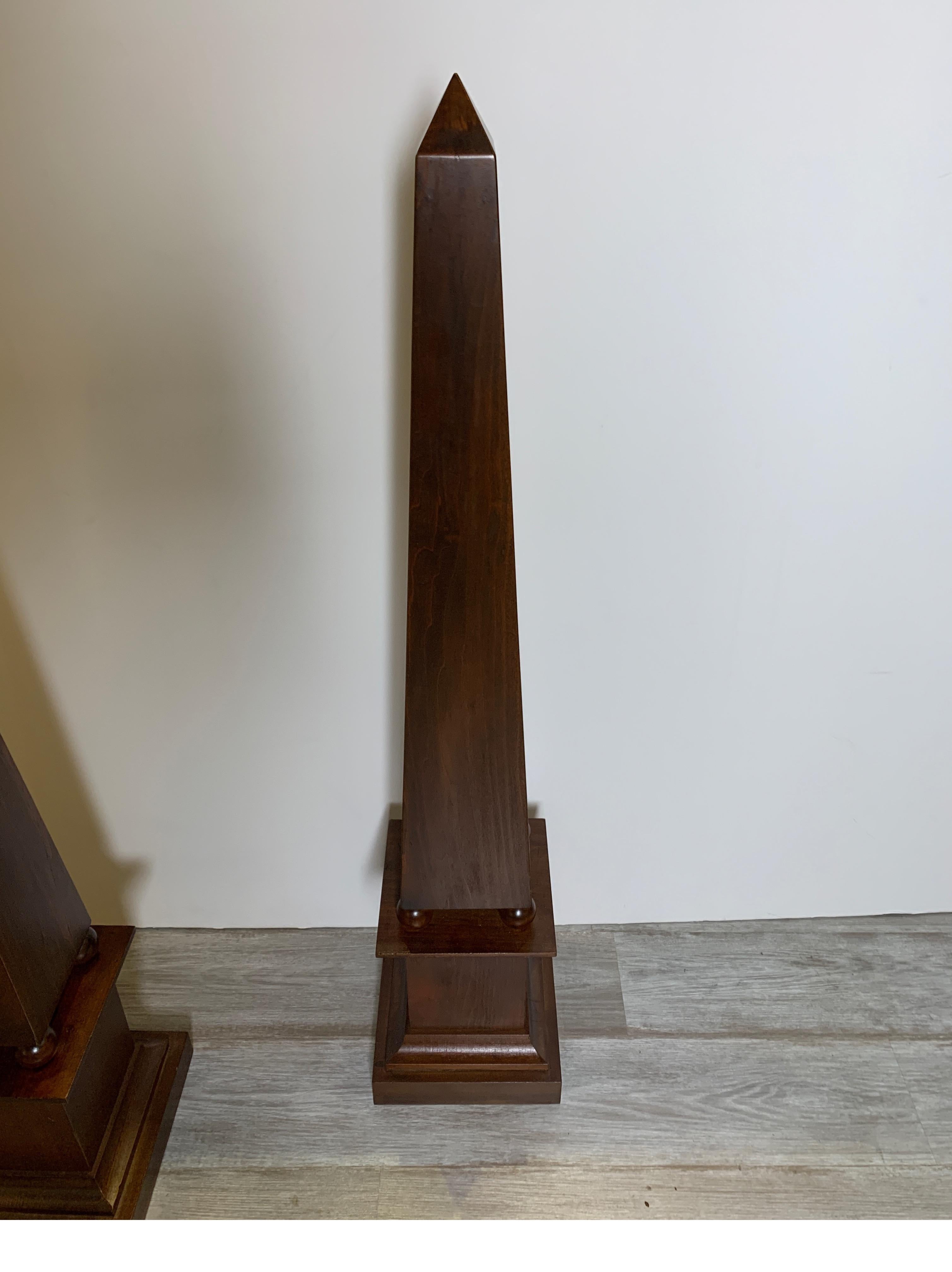 Pair of Decorator Tall Mahogany Finish Neoclassical Obelisks In Excellent Condition In Lambertville, NJ