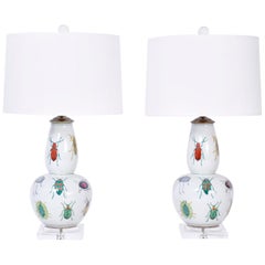 Pair of Decoupage Double Gourd Table Lamps