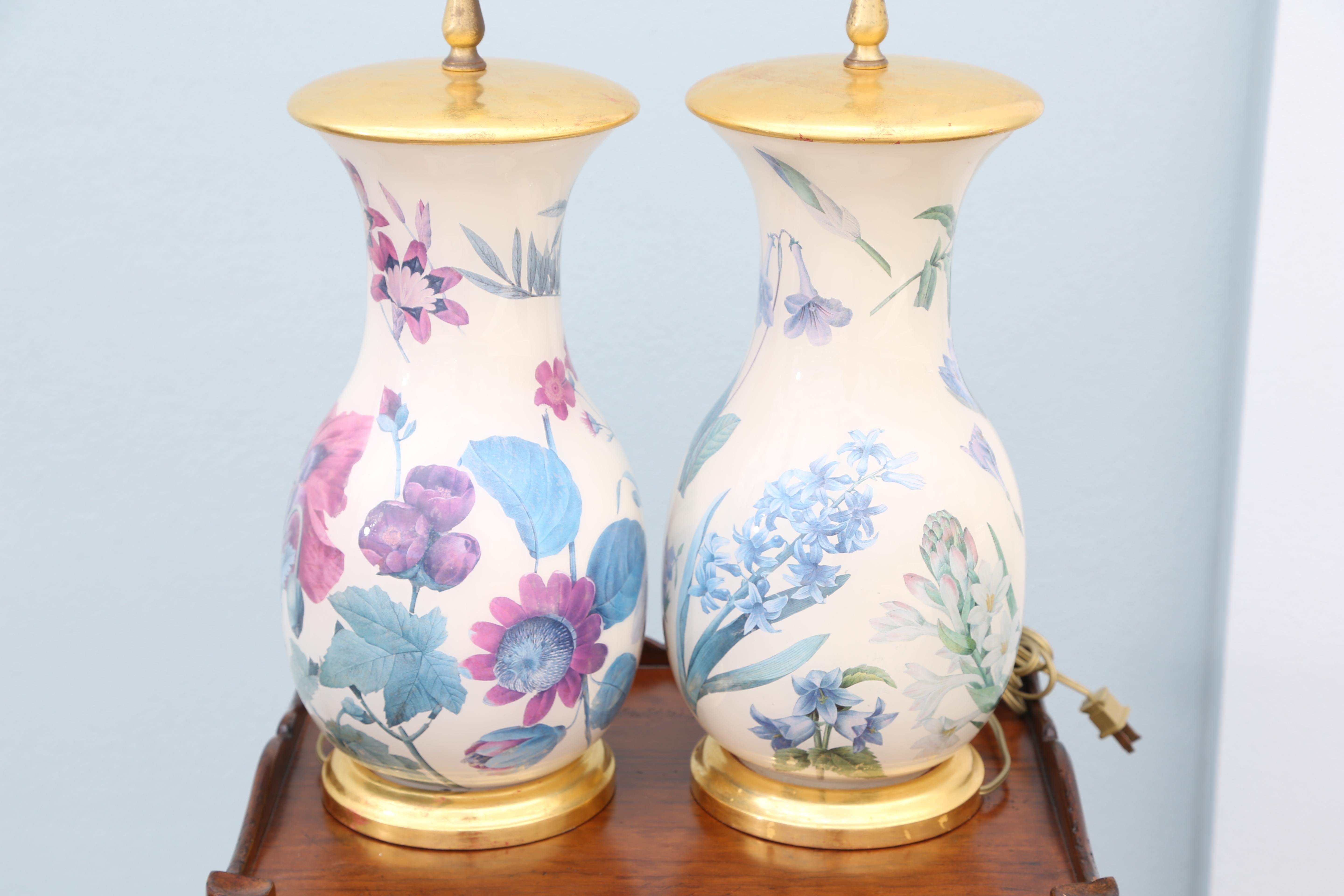 Pair of Decoupage Lamps by Vaughan In Good Condition In West Palm Beach, FL