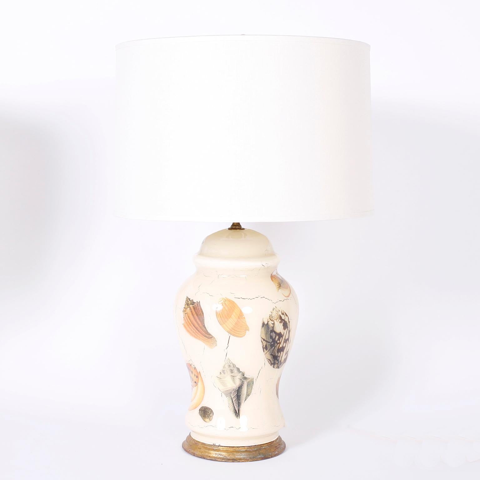 Pair of Decoupage Sea Shell Table Lamps In Good Condition In Palm Beach, FL