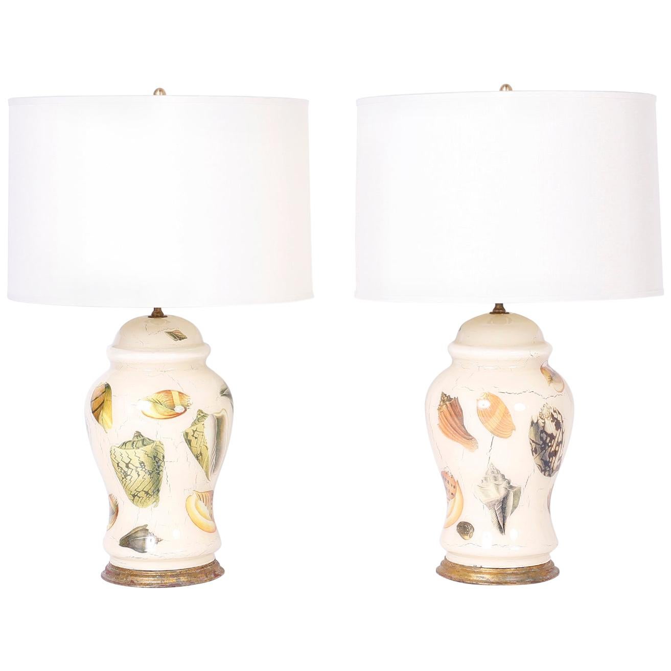 Pair of Decoupage Sea Shell Table Lamps