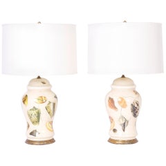 Vintage Pair of Decoupage Sea Shell Table Lamps