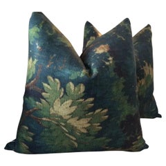 Pair of Dedar Schwarzwald in Verdure Double-Sided 22” Down Filled Pillows