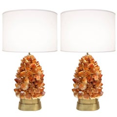 Pair of Deep Amber Rock Crystal Lamps by Craig Van Den Brulle