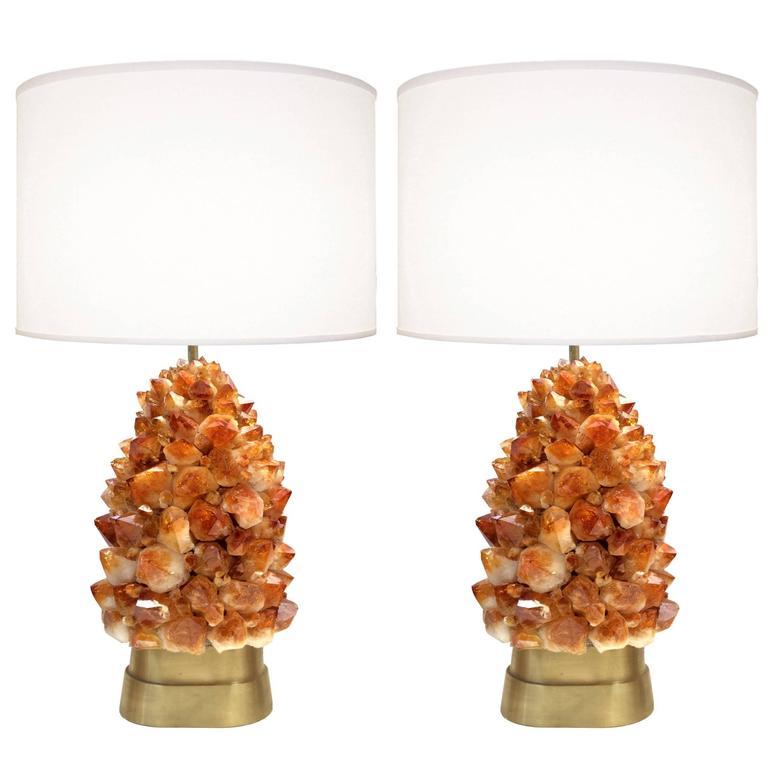 American Pair of Deep Amber Rock Crystal Lamps by Craig Van Den Brulle For Sale
