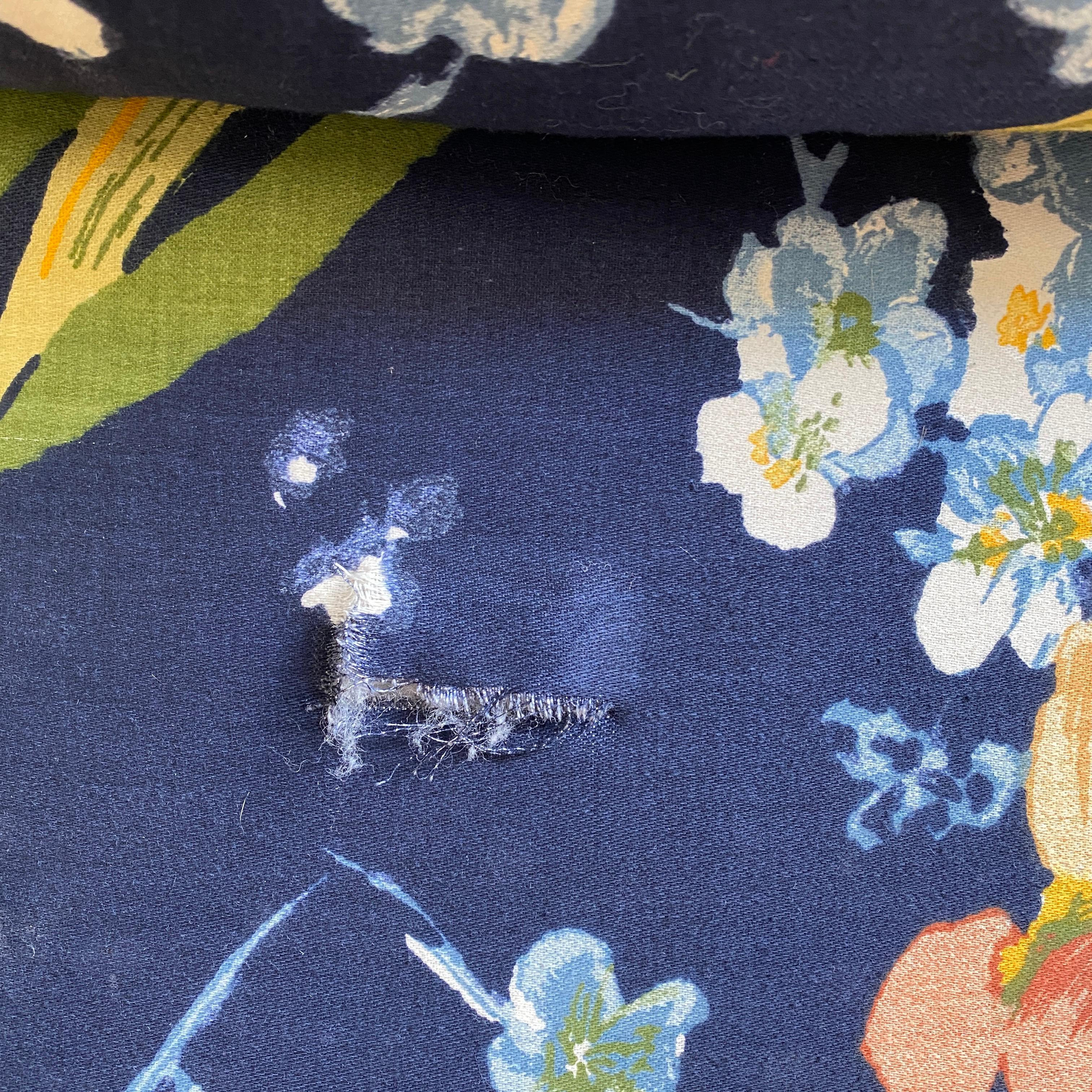 Pair of Deep Blue Floral Henredon Floral Sofas with Bench Seats In Good Condition In Oklahoma City, OK