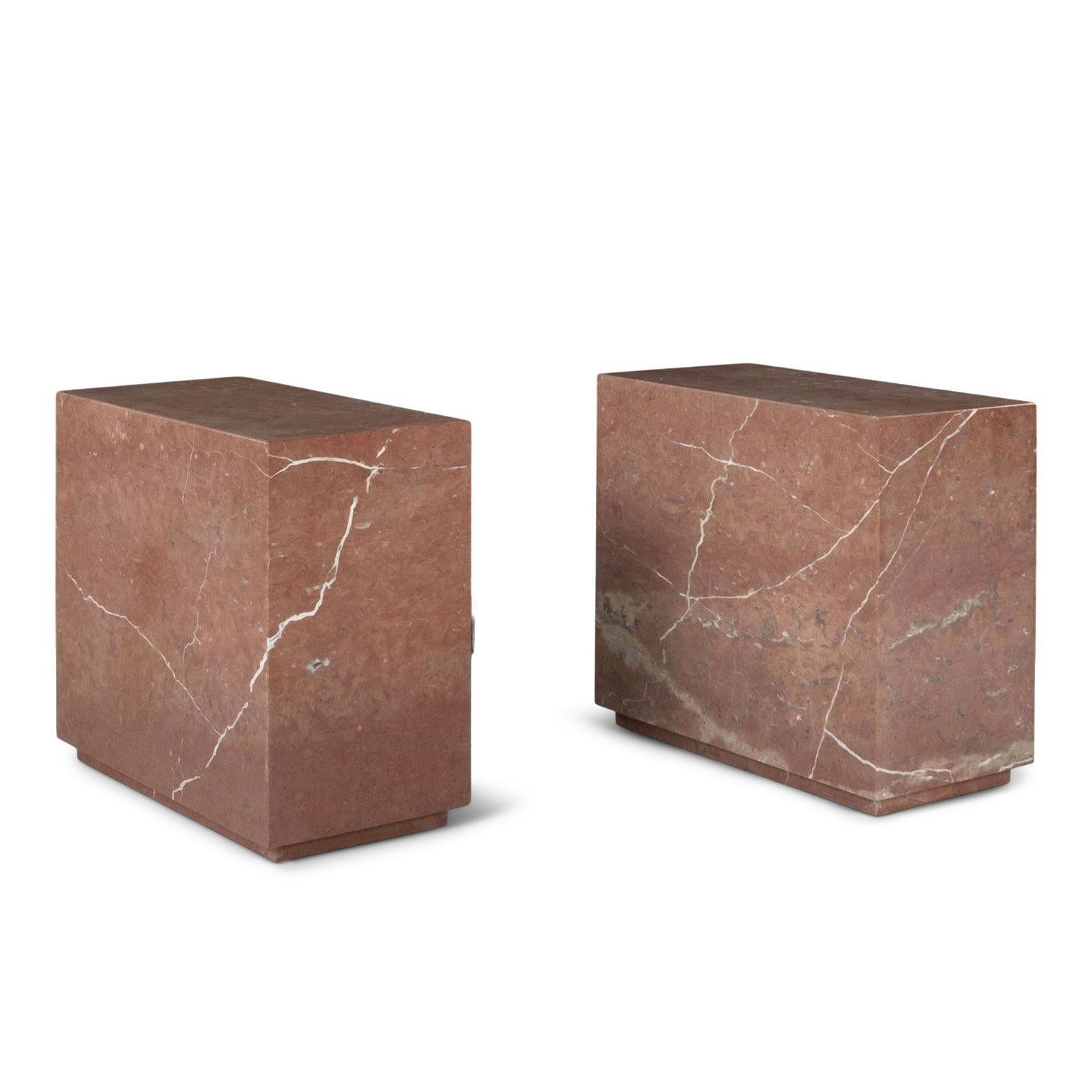 Carved Pair of Deep Cube-Shape End Tables For Sale