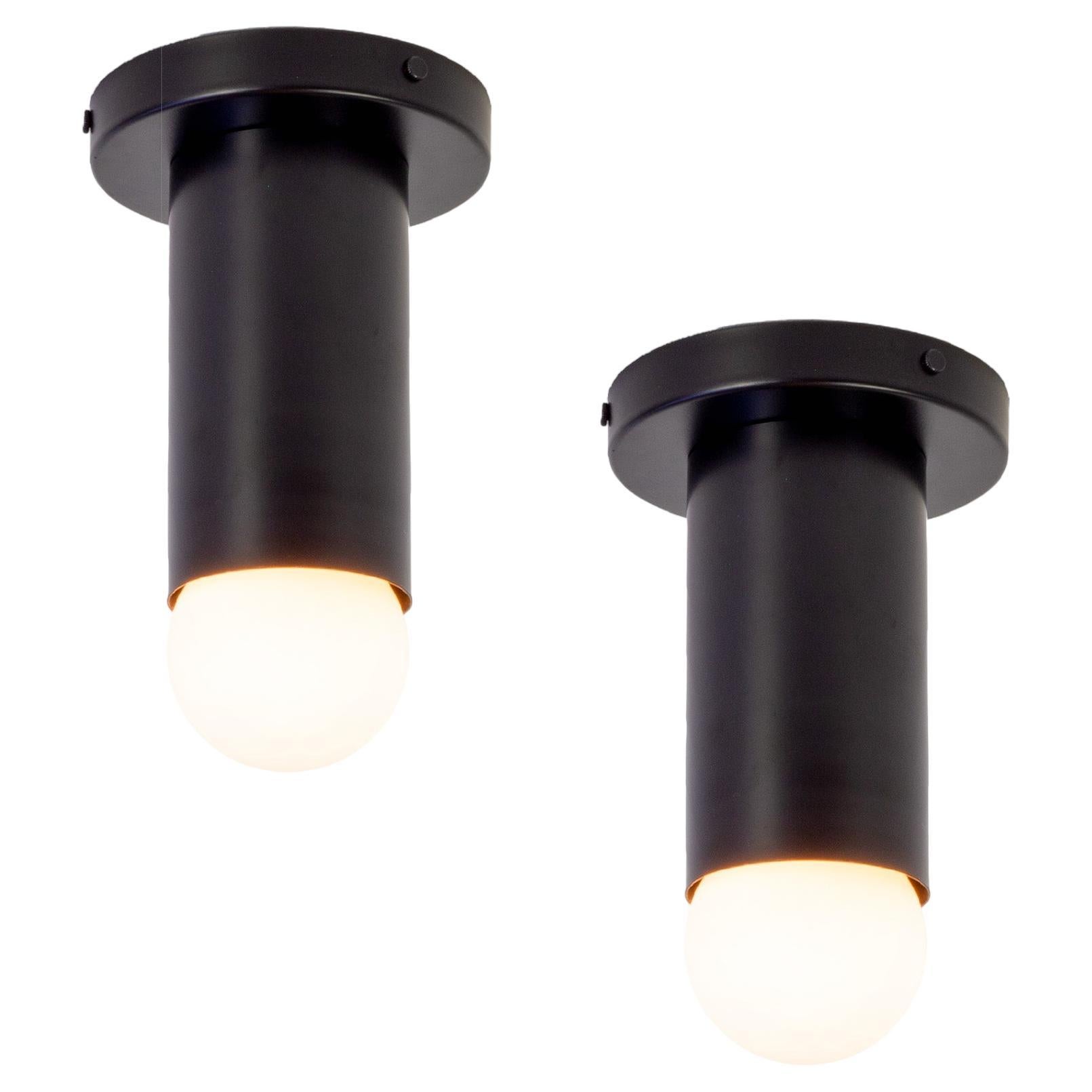 Pair of Deep Flush Mounts by Research.Lighting, Black, In Stock For Sale