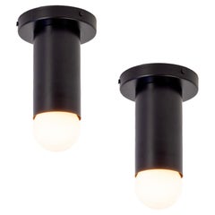 Pair of Deep Flush Mounts by Research.Lighting, Black, In Stock