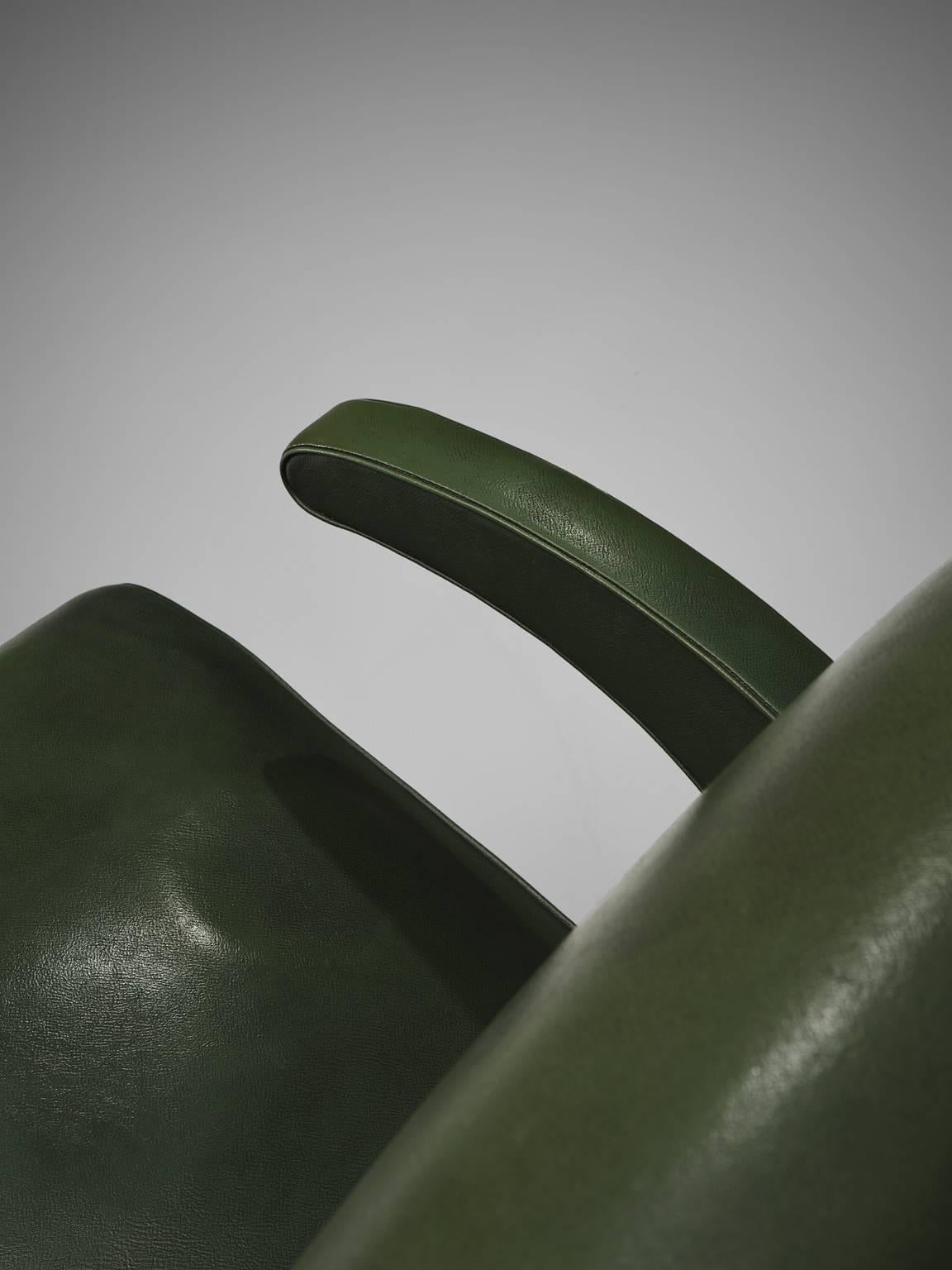 Metal Pair of Deep Green Leatherette Lounge Chairs