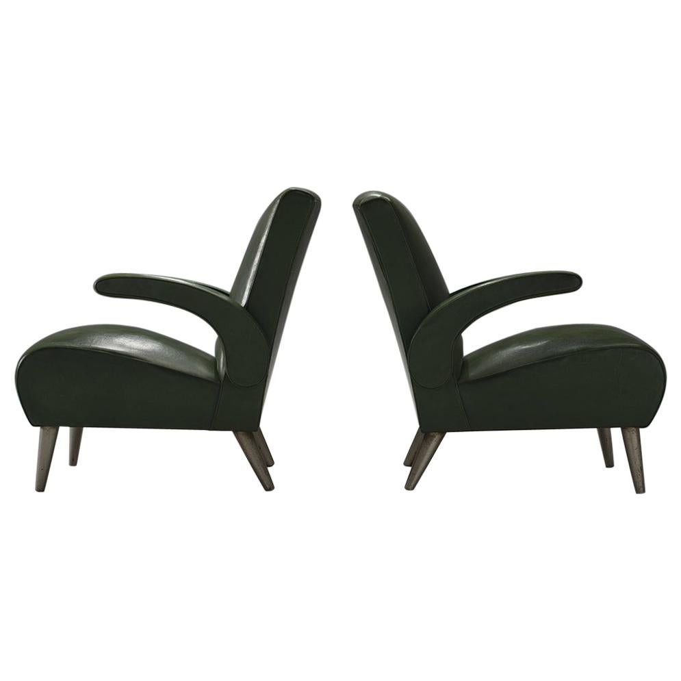 Pair of Deep Green Leatherette Lounge Chairs