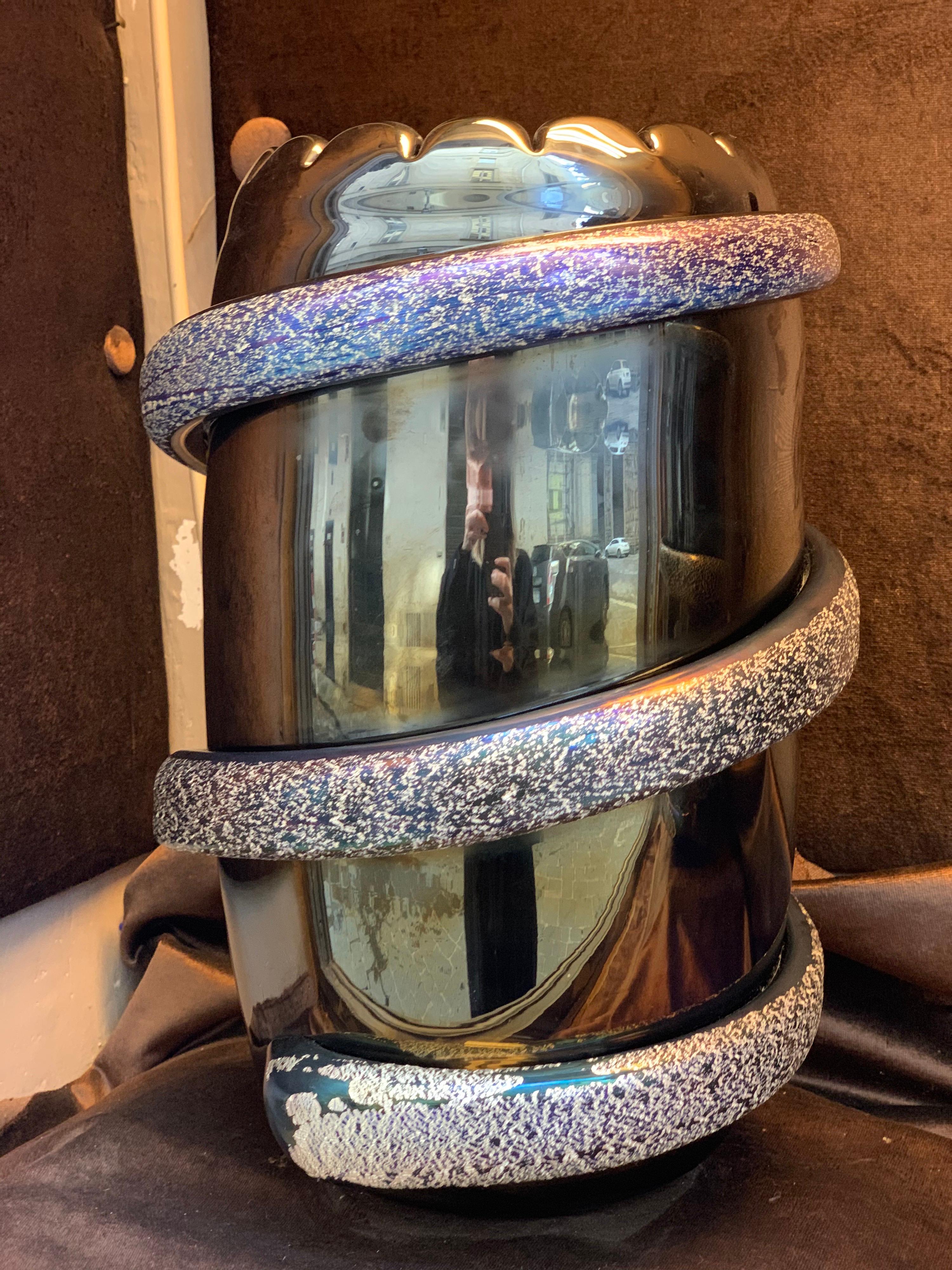 Moderno Coppia di vasi profondi in vetro di Murano soffiato a mano e iridescente firmati da Costantini anni '80 in vendita