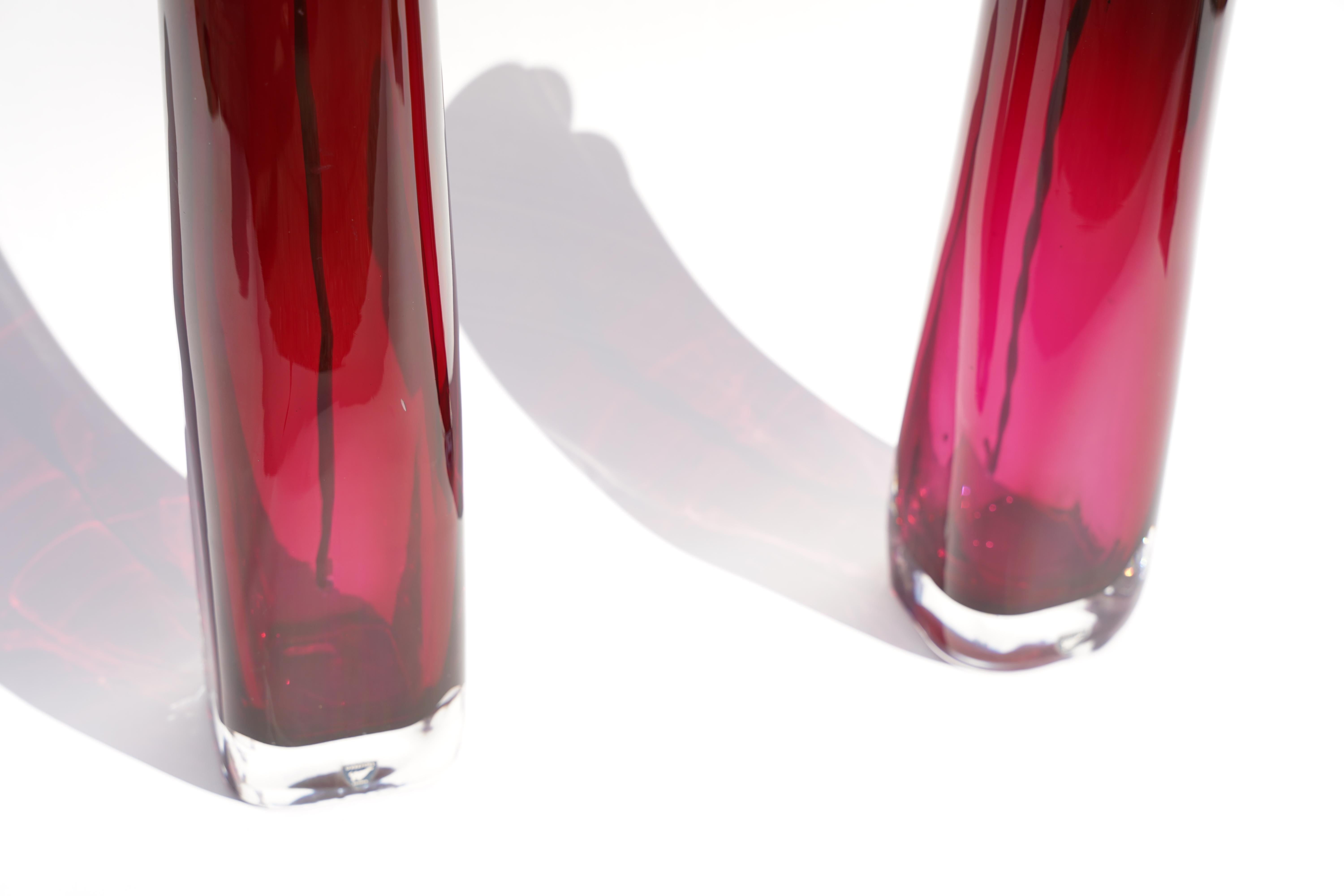 Hand-Crafted Pair of deep pink Orrefors Lamps Design by Carl Fagerlund Orrefors, Sweden, 1970 For Sale
