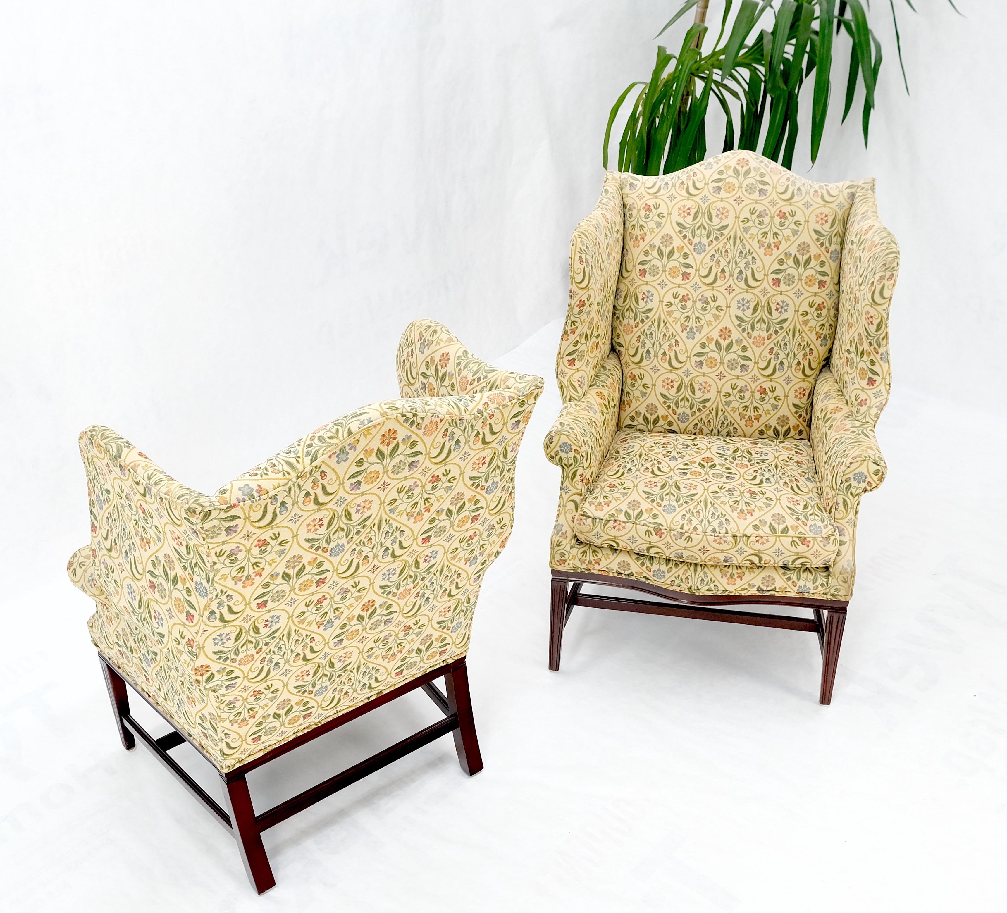 Pair of Deep Profile Antique Wing Arm Chairs Mahogany Legs Federal Style For Sale 7