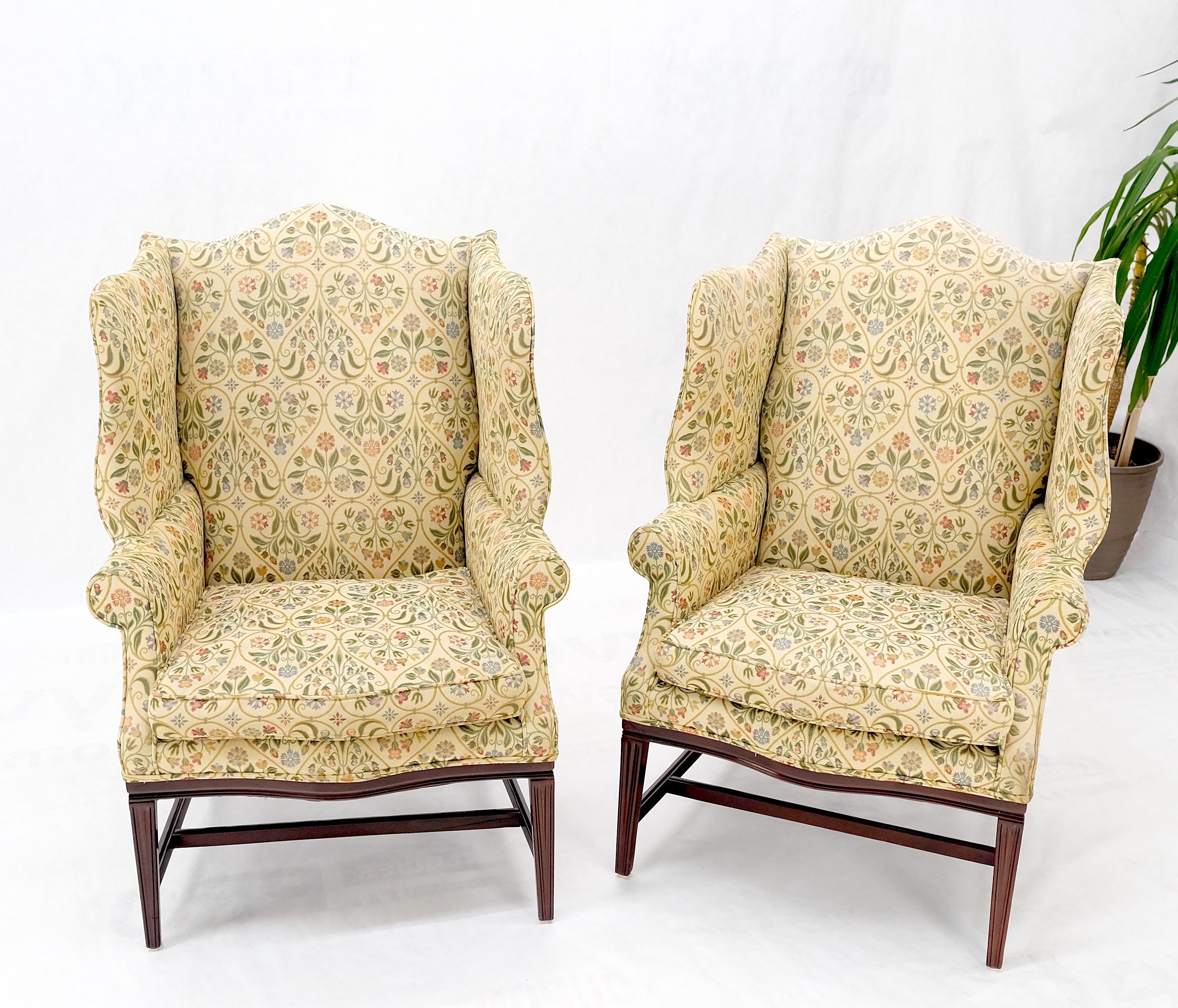 Pair of Deep Profile Antique Wing Arm Chairs Mahogany Legs Federal Style For Sale 12