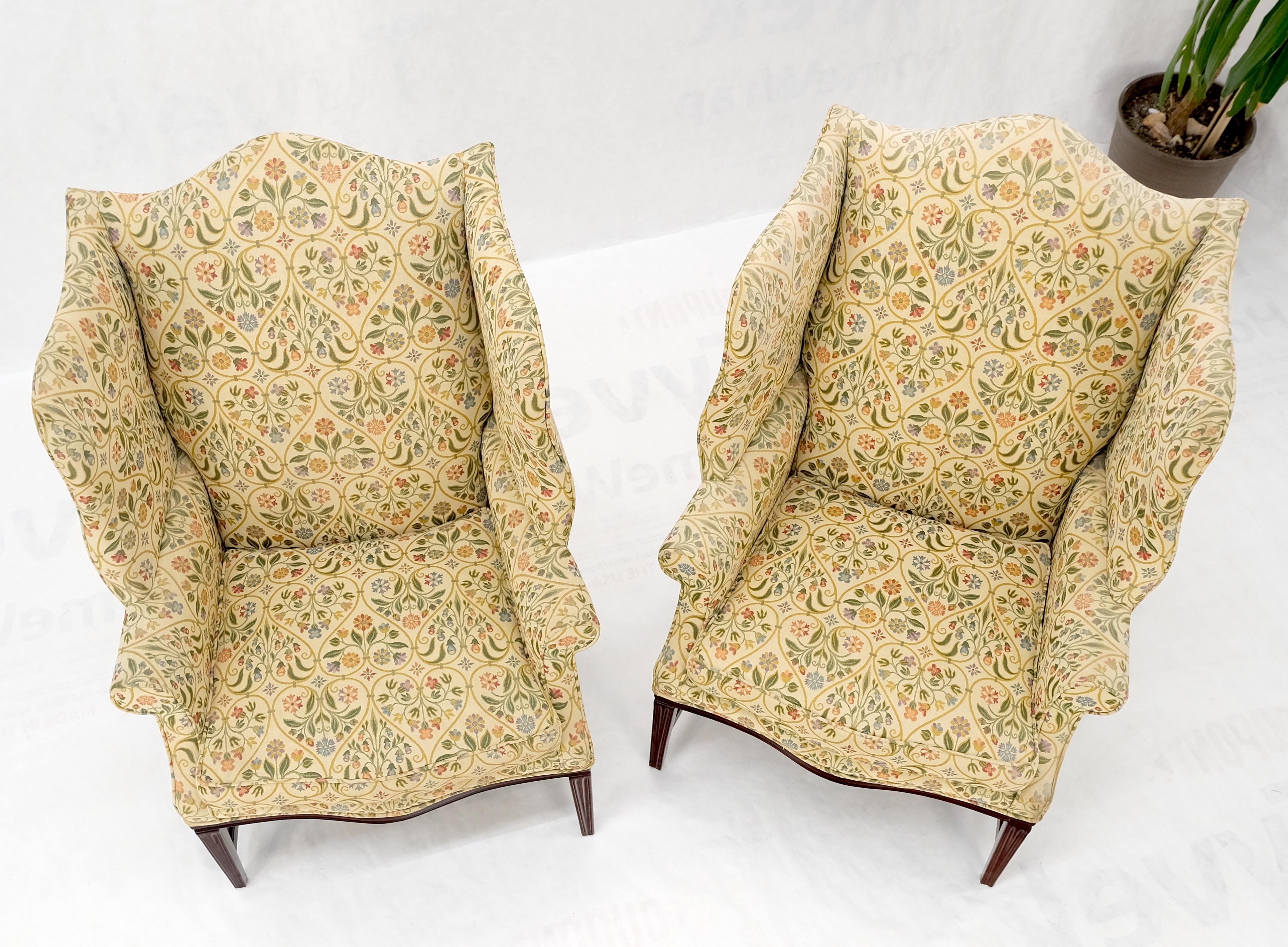 Pair of Deep Profile Antique Wing Arm Chairs Mahogany Legs Federal Style For Sale 13