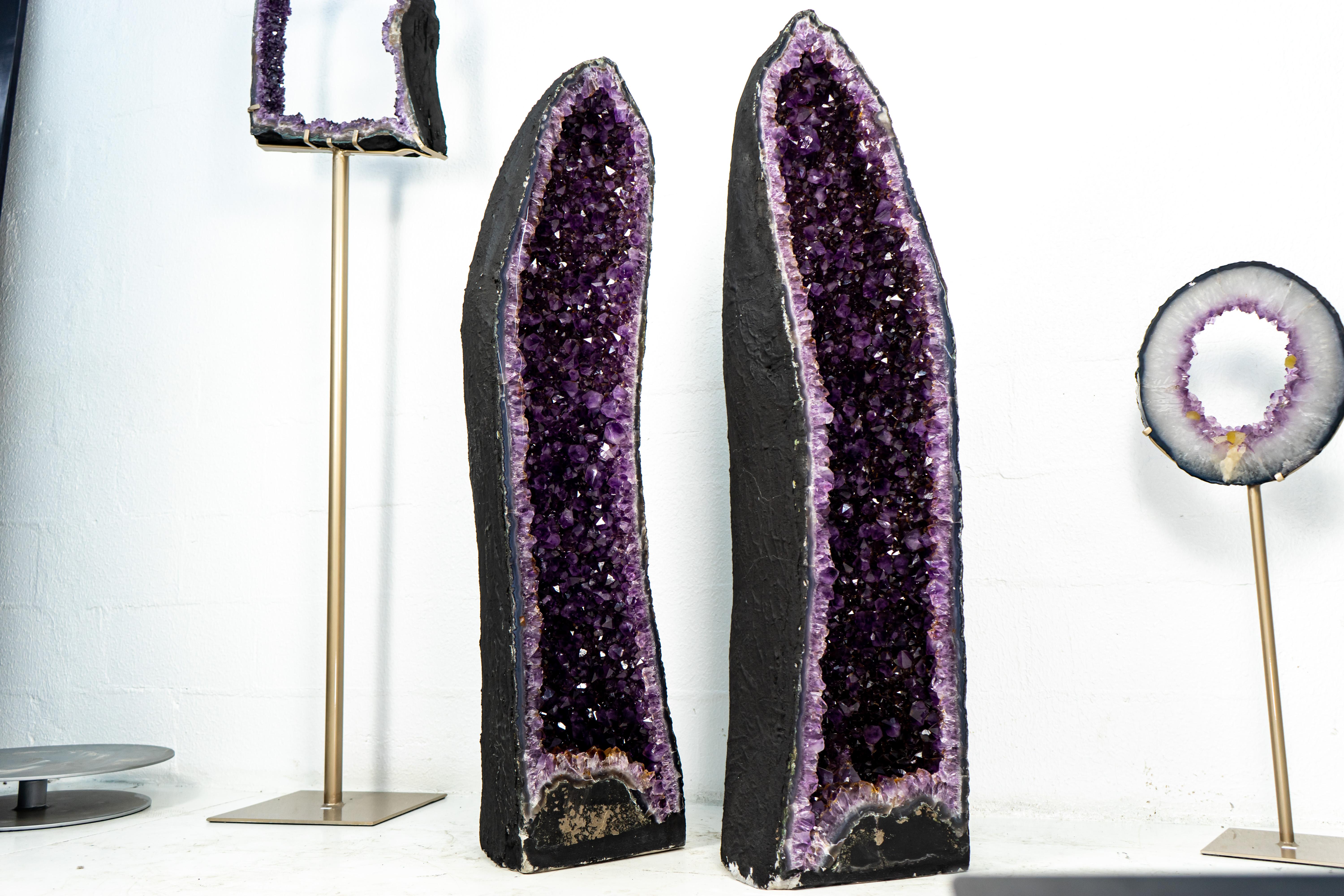 Pair of Deep Purple X-Tall and Archway Amethyst Cathedrals For Sale 3