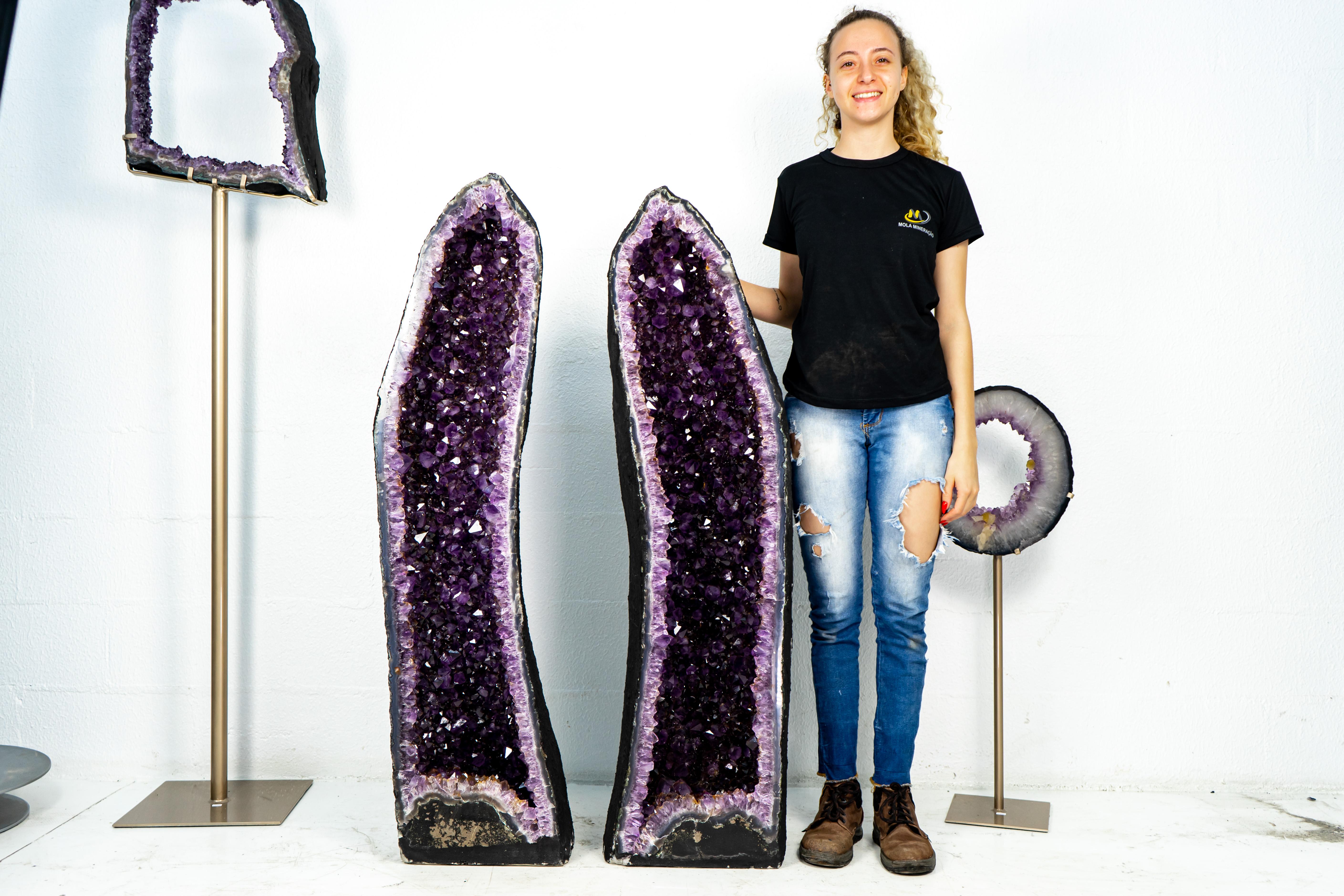 Pair of Deep Purple X-Tall and Archway Amethyst Cathedrals For Sale 11