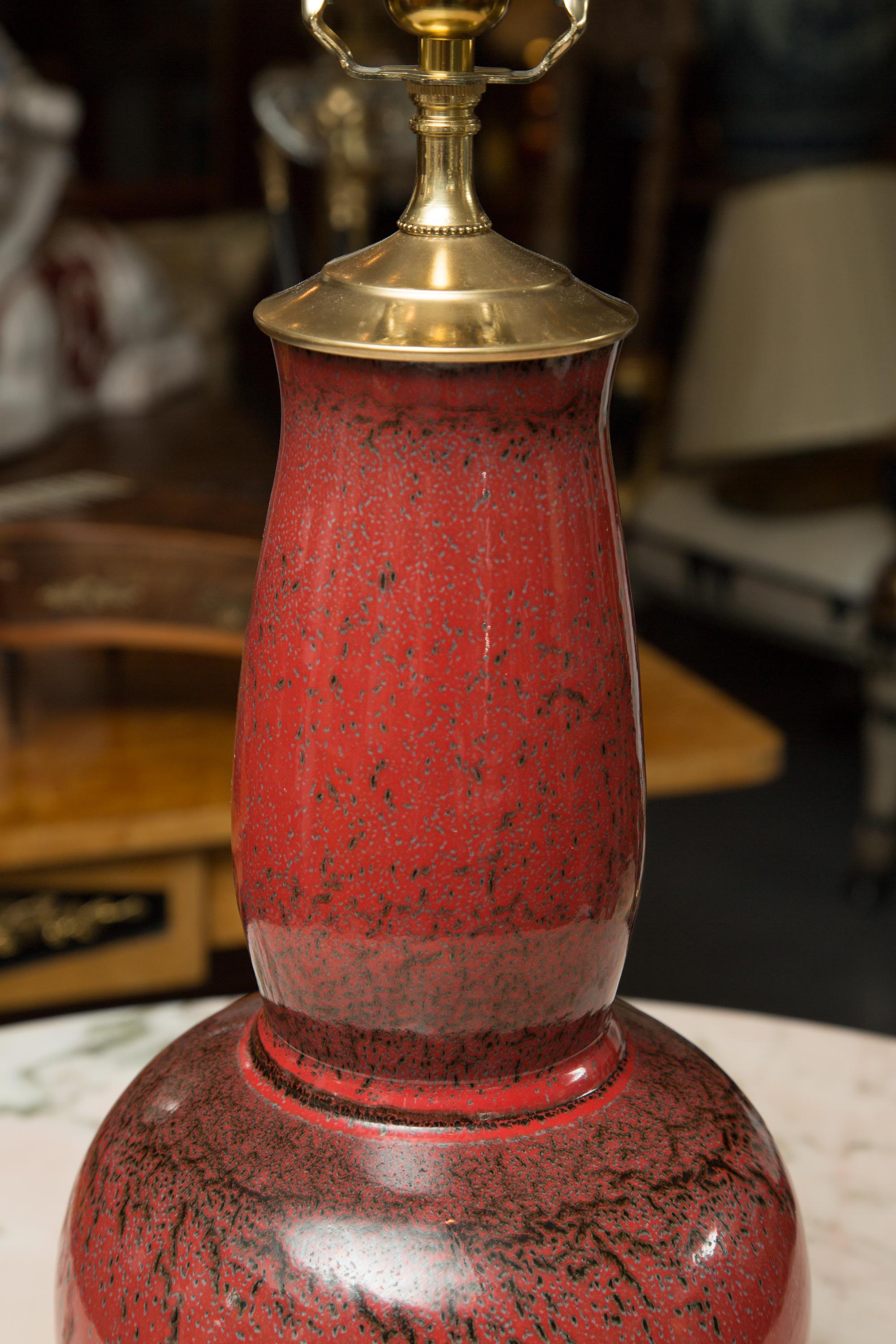 Unknown Deep Red Gourd Vases as Table Lamps