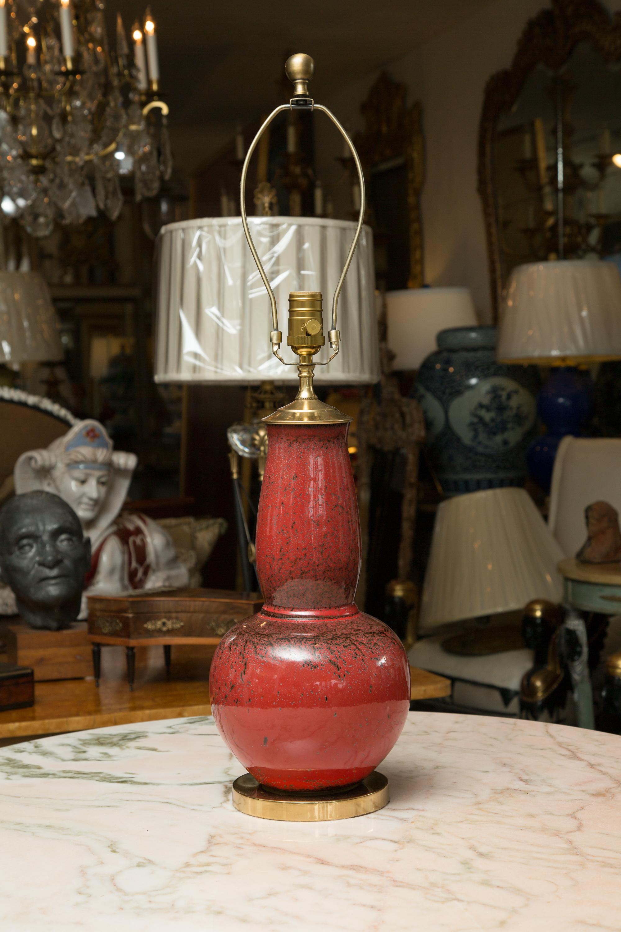 Hand-Painted Deep Red Gourd Vases as Table Lamps