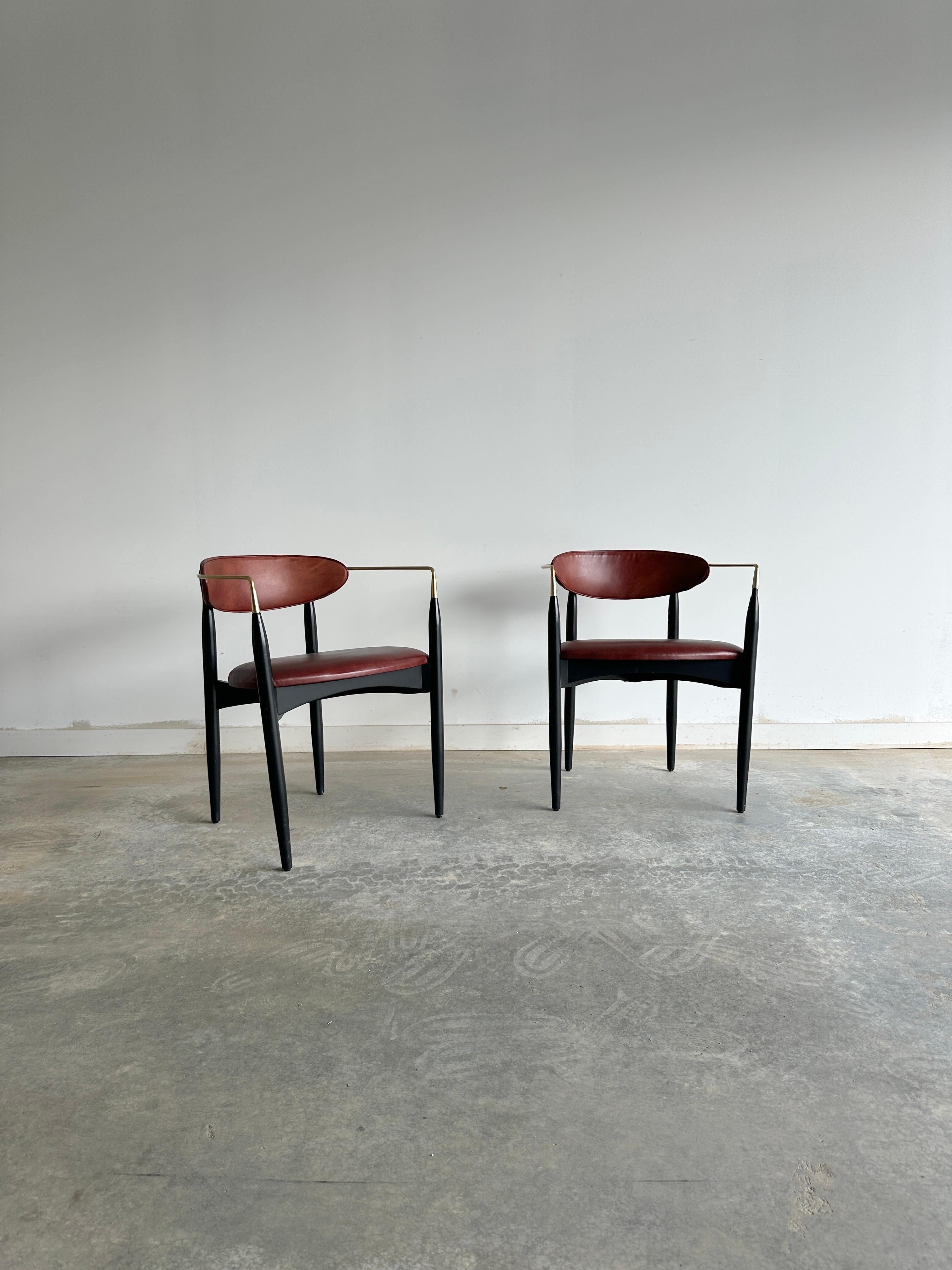Pair of deep red leather 'Viscount' chairs by Dan Johnson for Selig For Sale 5