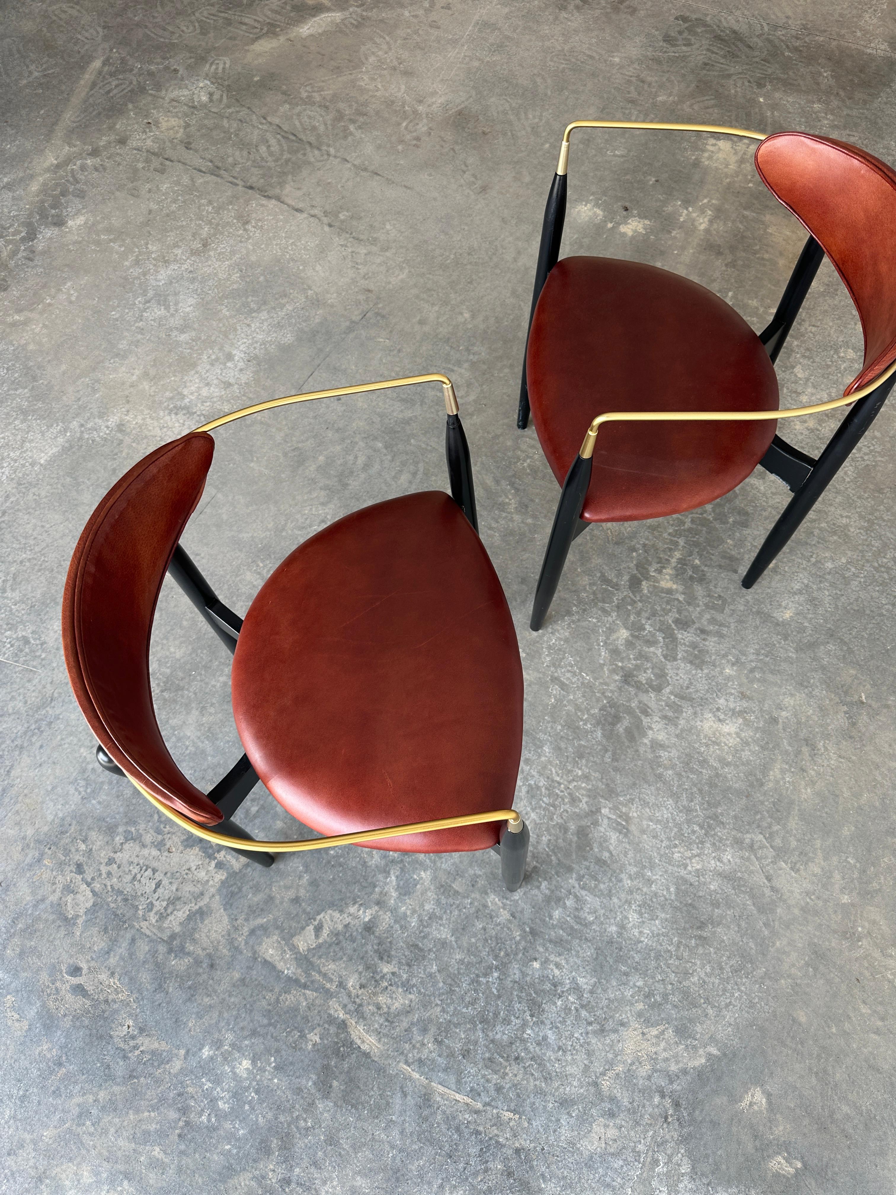 American Pair of deep red leather 'Viscount' chairs by Dan Johnson for Selig For Sale