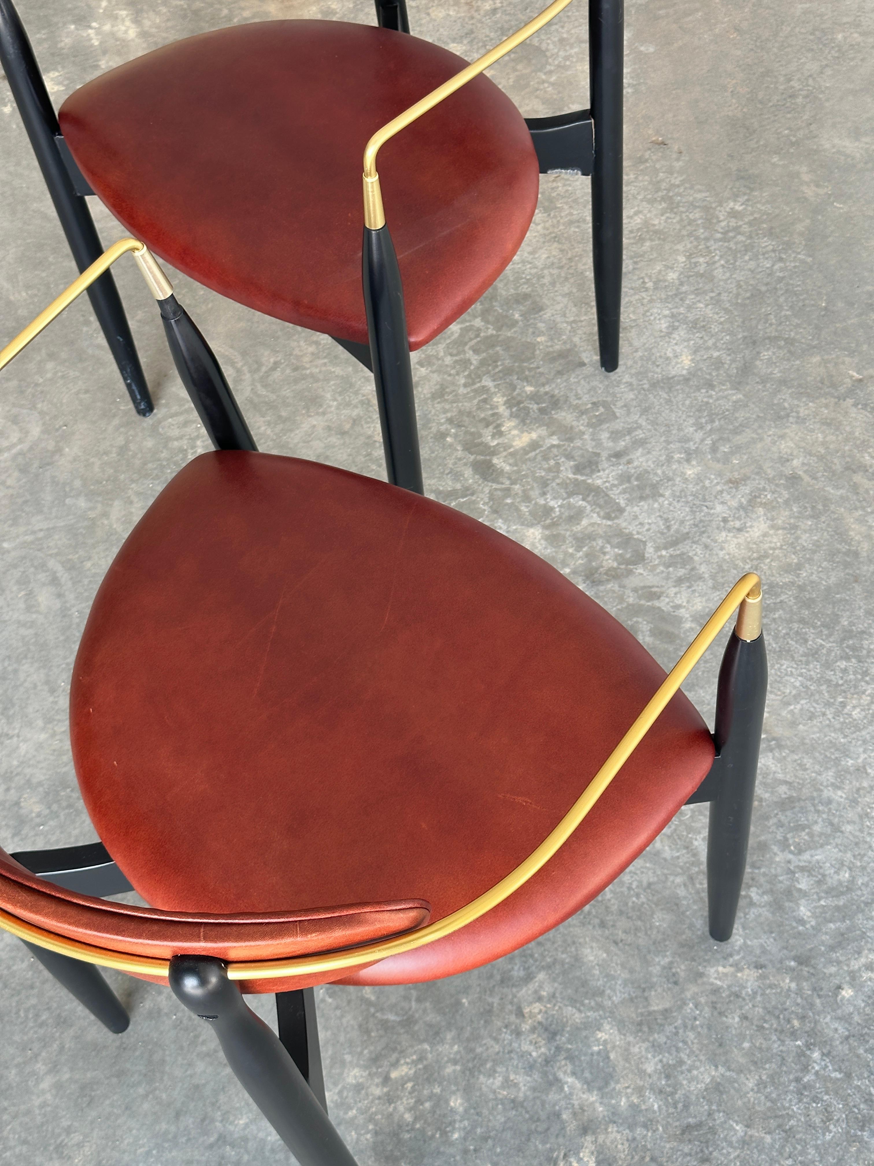 Pair of deep red leather 'Viscount' chairs by Dan Johnson for Selig For Sale 1