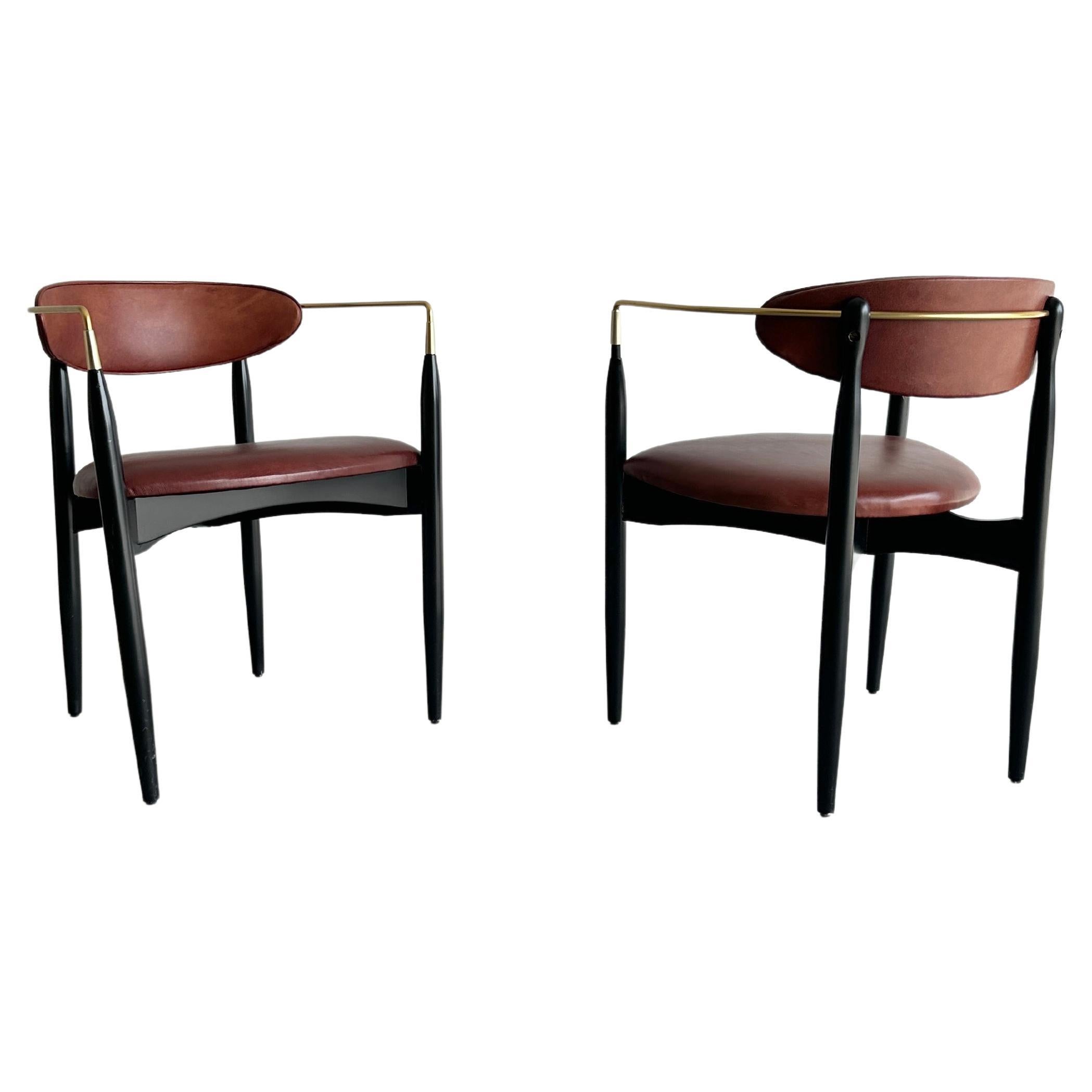 Pair of deep red leather 'Viscount' chairs by Dan Johnson for Selig