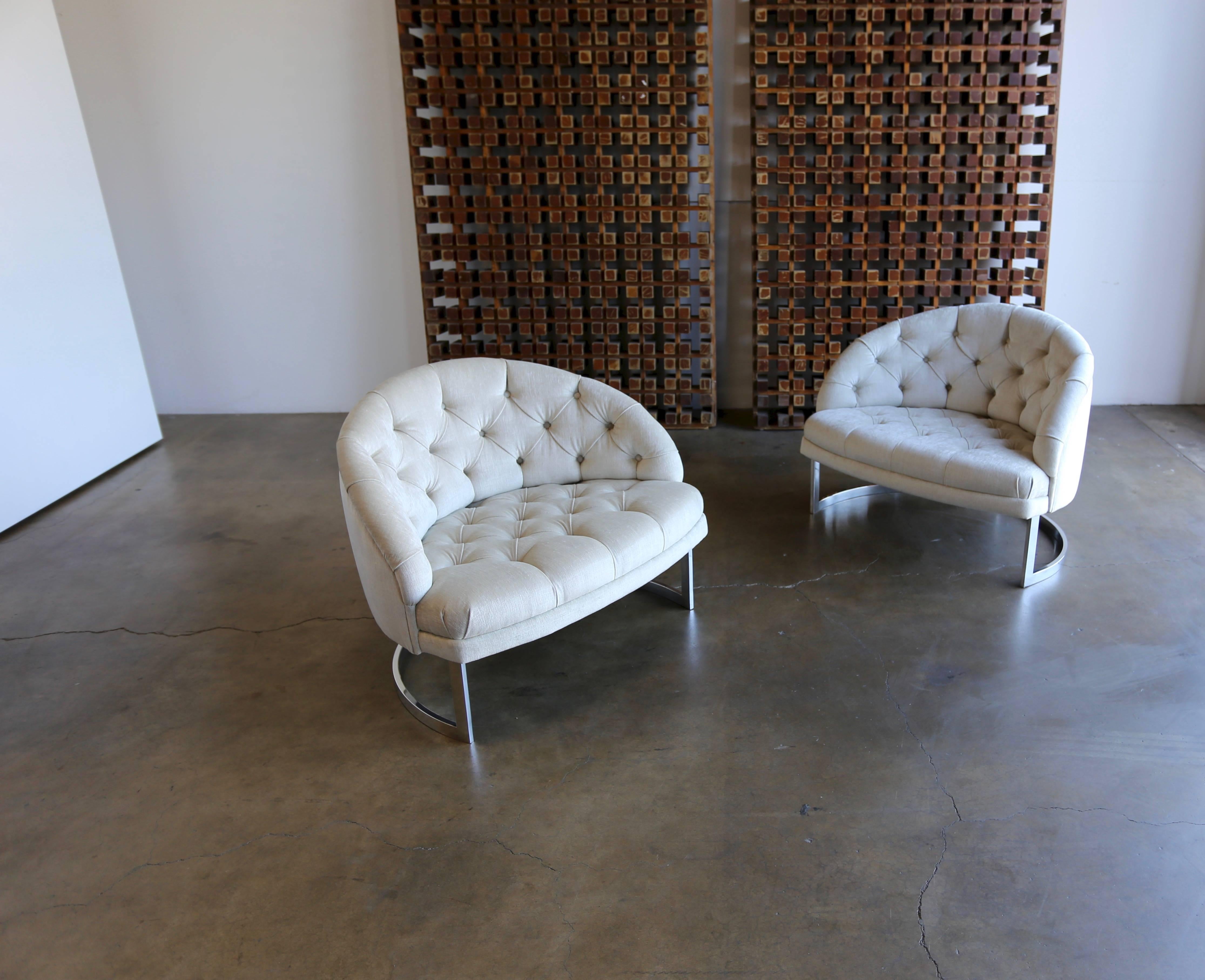 Pair of Deep Tufted Barrel Back Lounge Chairs 3