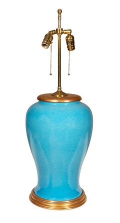 Pair Of Deep Turquoise Pottery Table Lamps By Daniel Barney