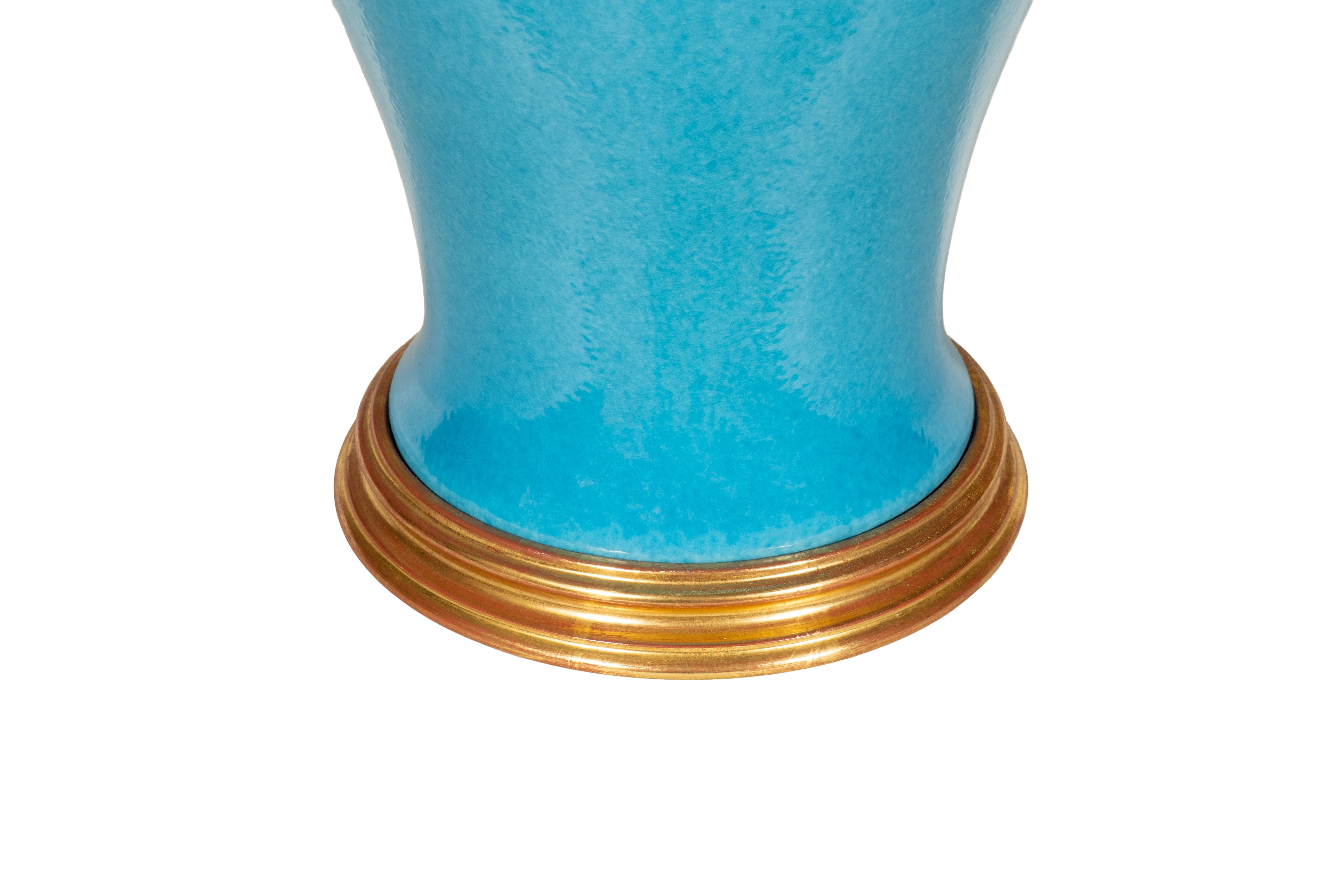 Pareja De Lámparas De Mesa De Cerámica De Color Turquesa Profundo De Daniel Barney Estadounidense en venta