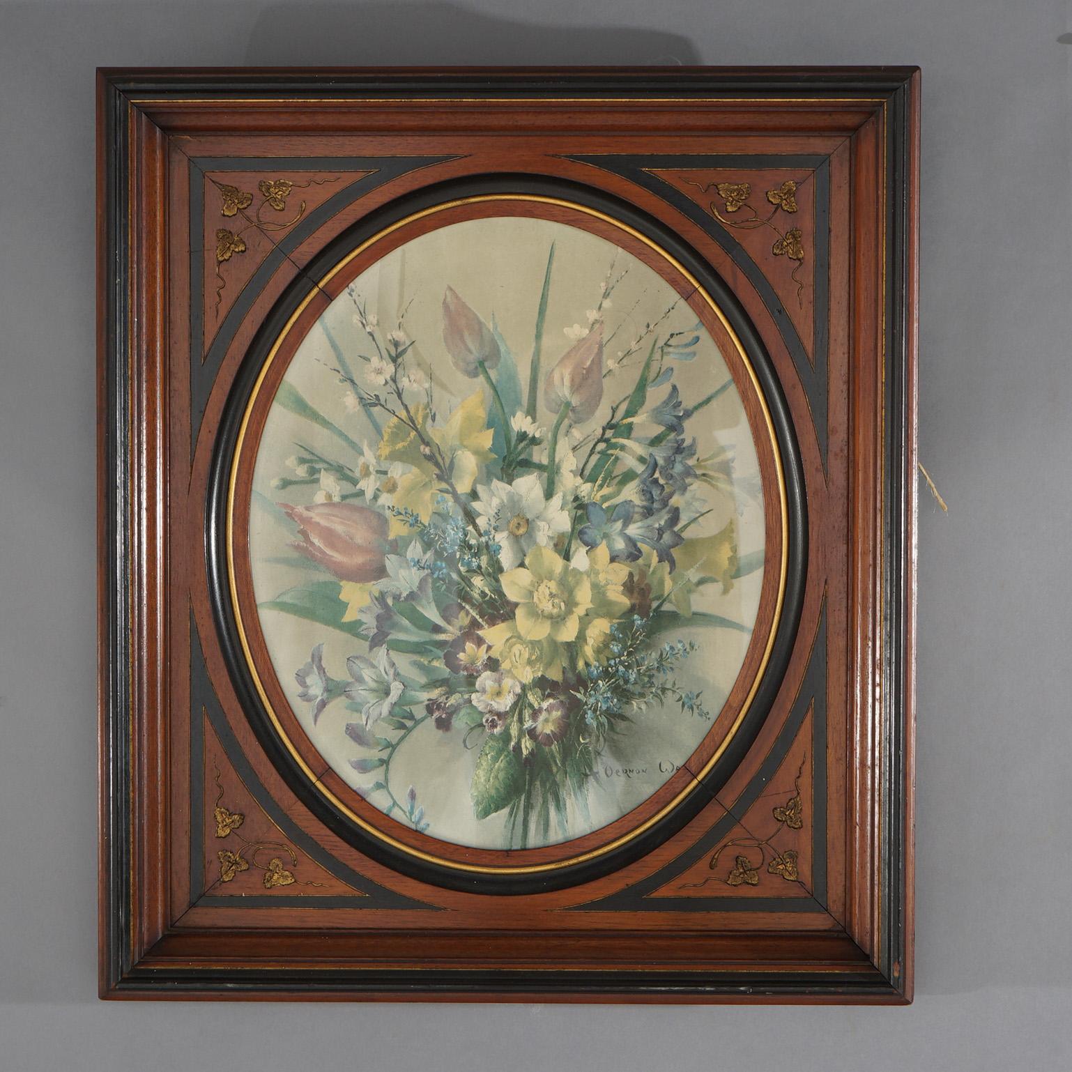 Coppia di cornici Eastlake in noce scuro ebanizzato, inciso e dorato che ospitano stampe floreali C1890


Misure - Cornici 25