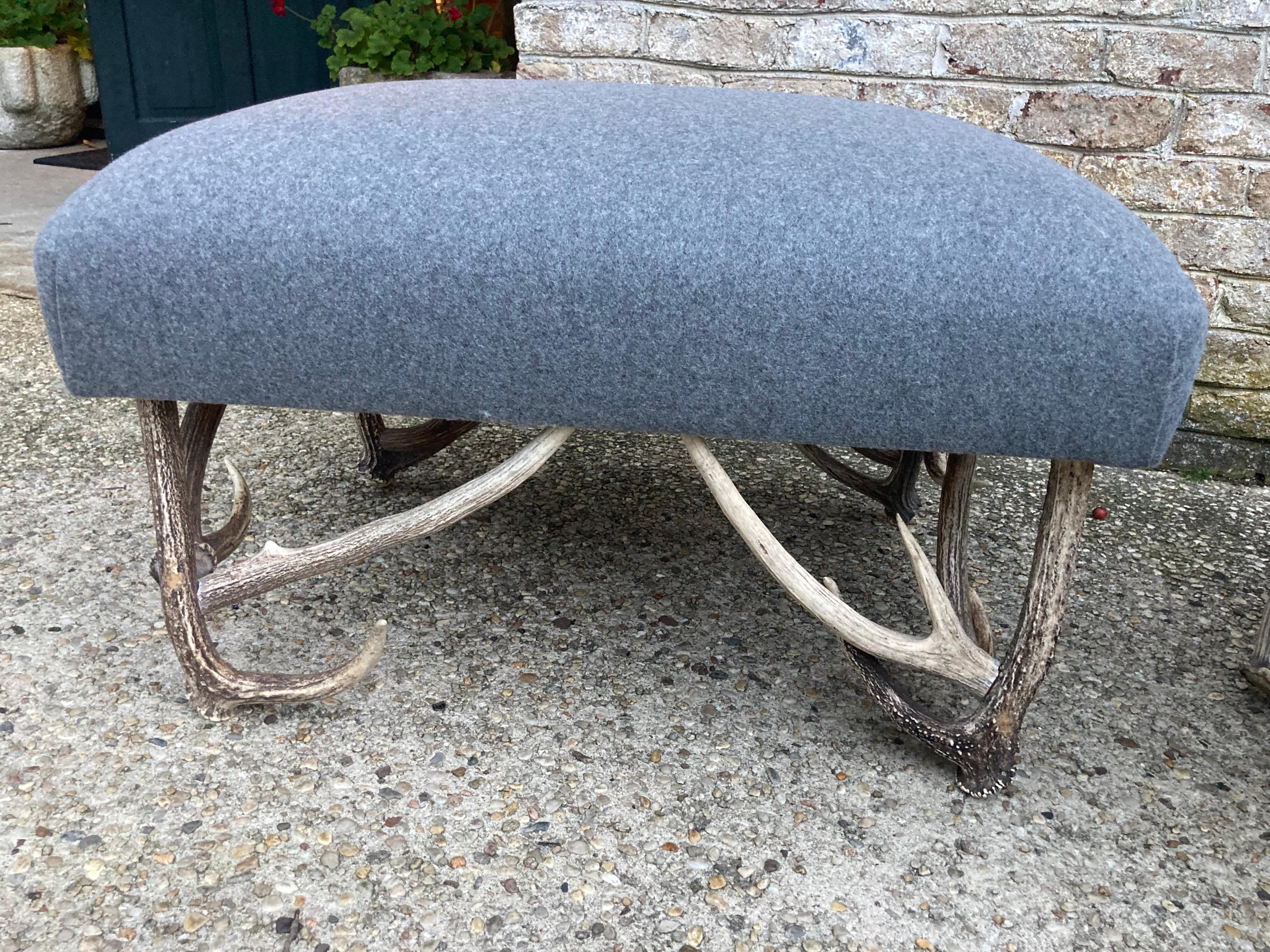 Pair of Deer Antler Upholstered Ottomans / Benches In Good Condition In East Hampton, NY