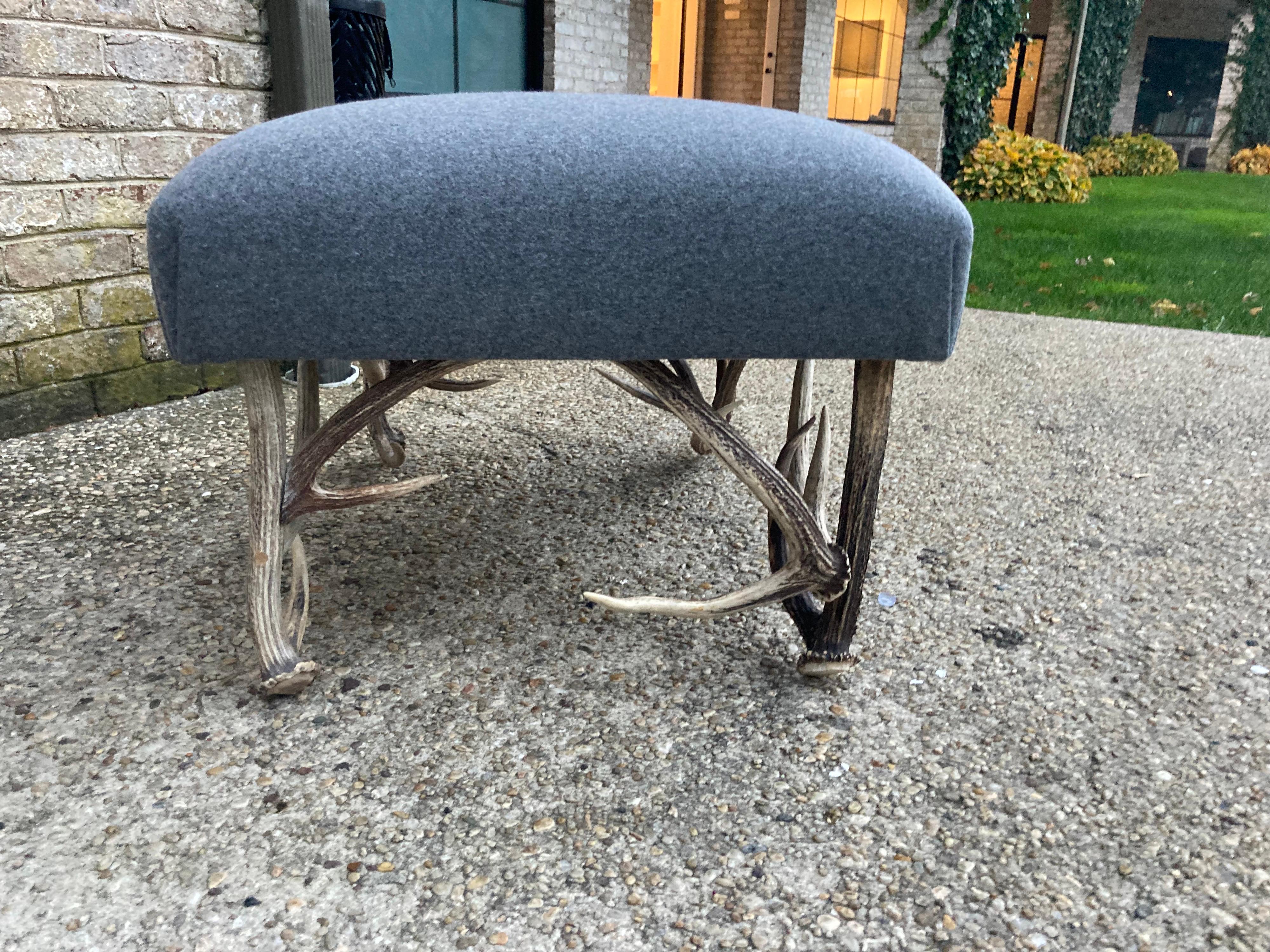 Wool Pair of Deer Antler Upholstered Ottomans / Benches
