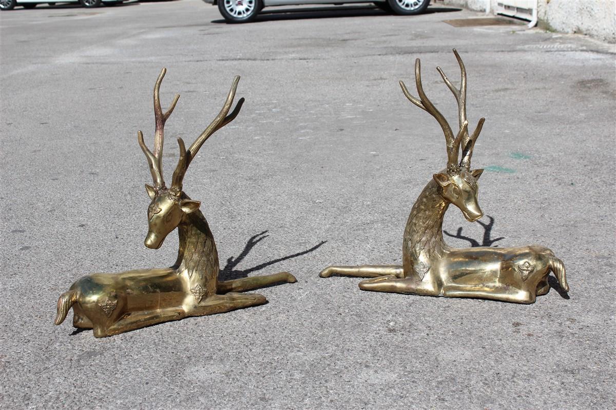 Pair of deer sculptures in solid midcentury Italian design brass gold.