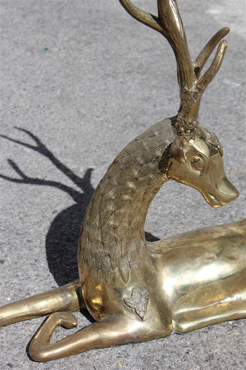 Mid-Century Modern Pair of Deer Sculptures in Solid Midcentury Italian Design Brass Gold