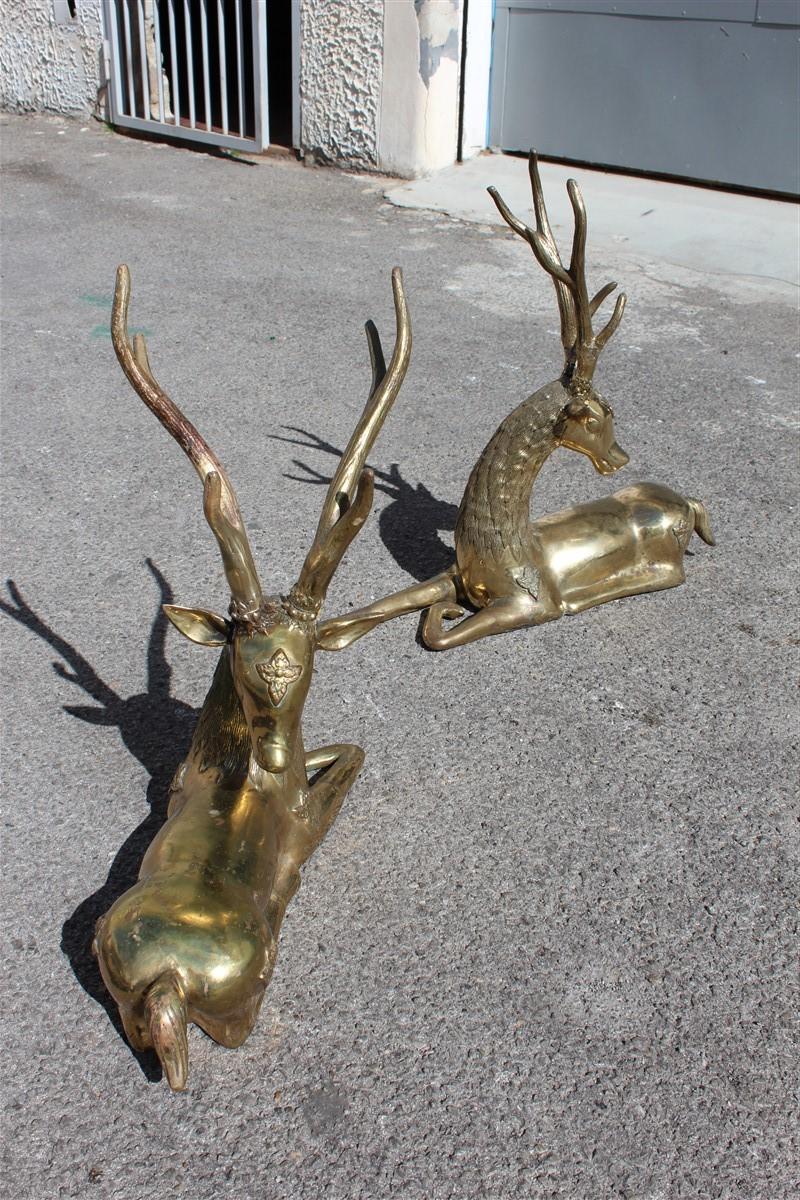 Pair of Deer Sculptures in Solid Midcentury Italian Design Brass Gold In Good Condition In Palermo, Sicily