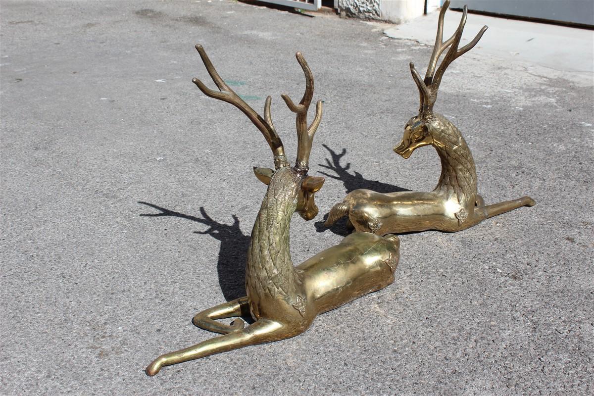 Mid-20th Century Pair of Deer Sculptures in Solid Midcentury Italian Design Brass Gold