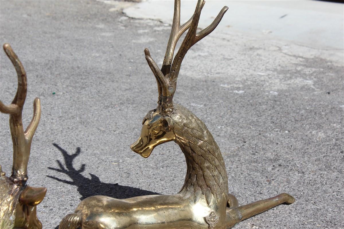 Pair of Deer Sculptures in Solid Midcentury Italian Design Brass Gold 1