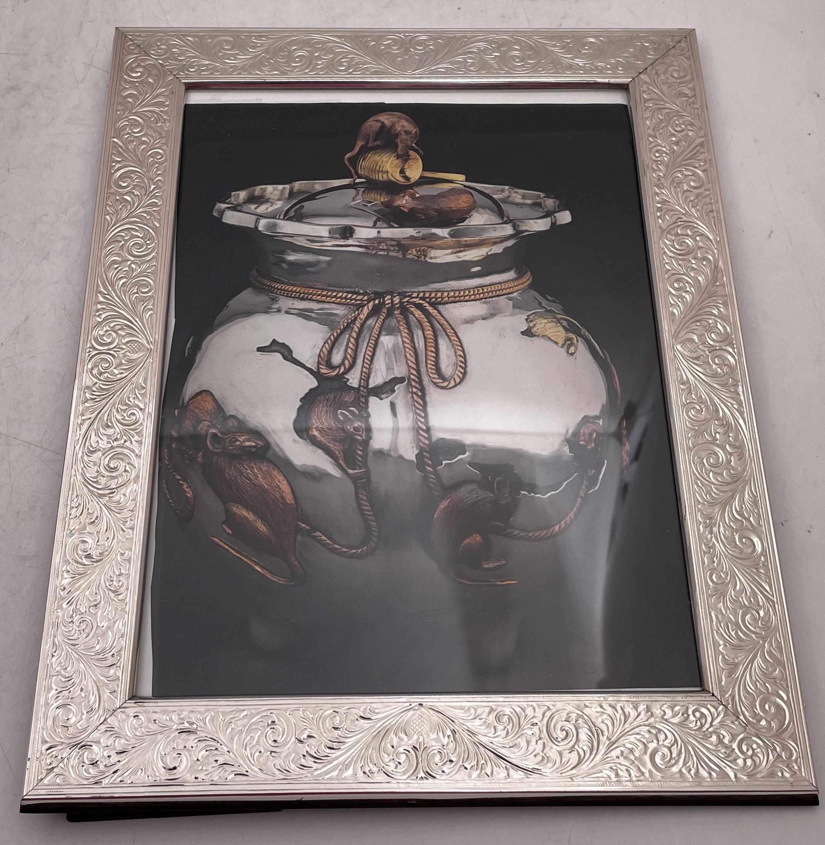 Italian Pair of Del Conte Sterling Silver Picture Frames with Wood Back For Sale