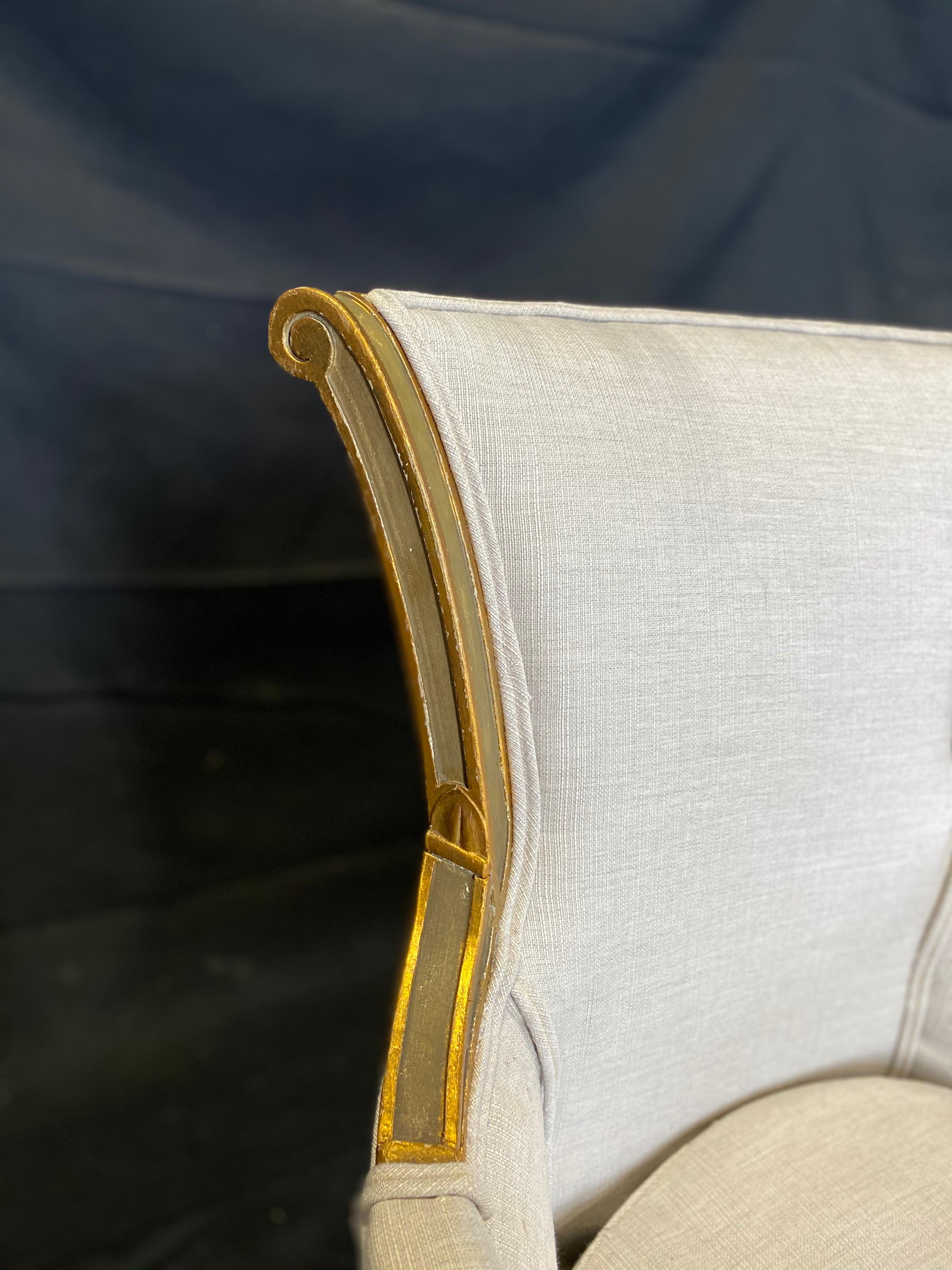 Pair of Delectable Early 19th Century Painted Neoclassical Armchair Bergères For Sale 1