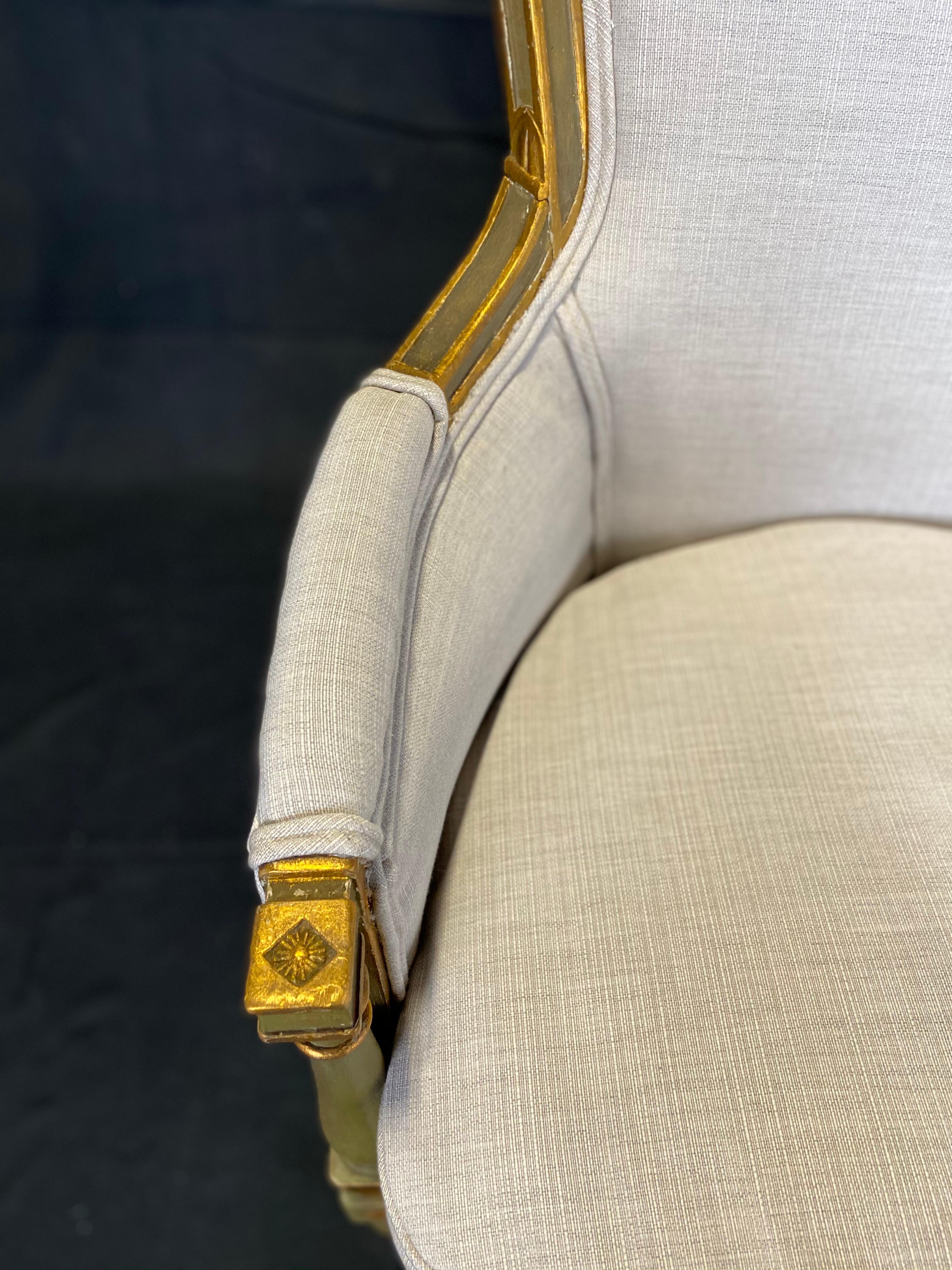 Pair of Delectable Early 19th Century Painted Neoclassical Armchair Bergères For Sale 3